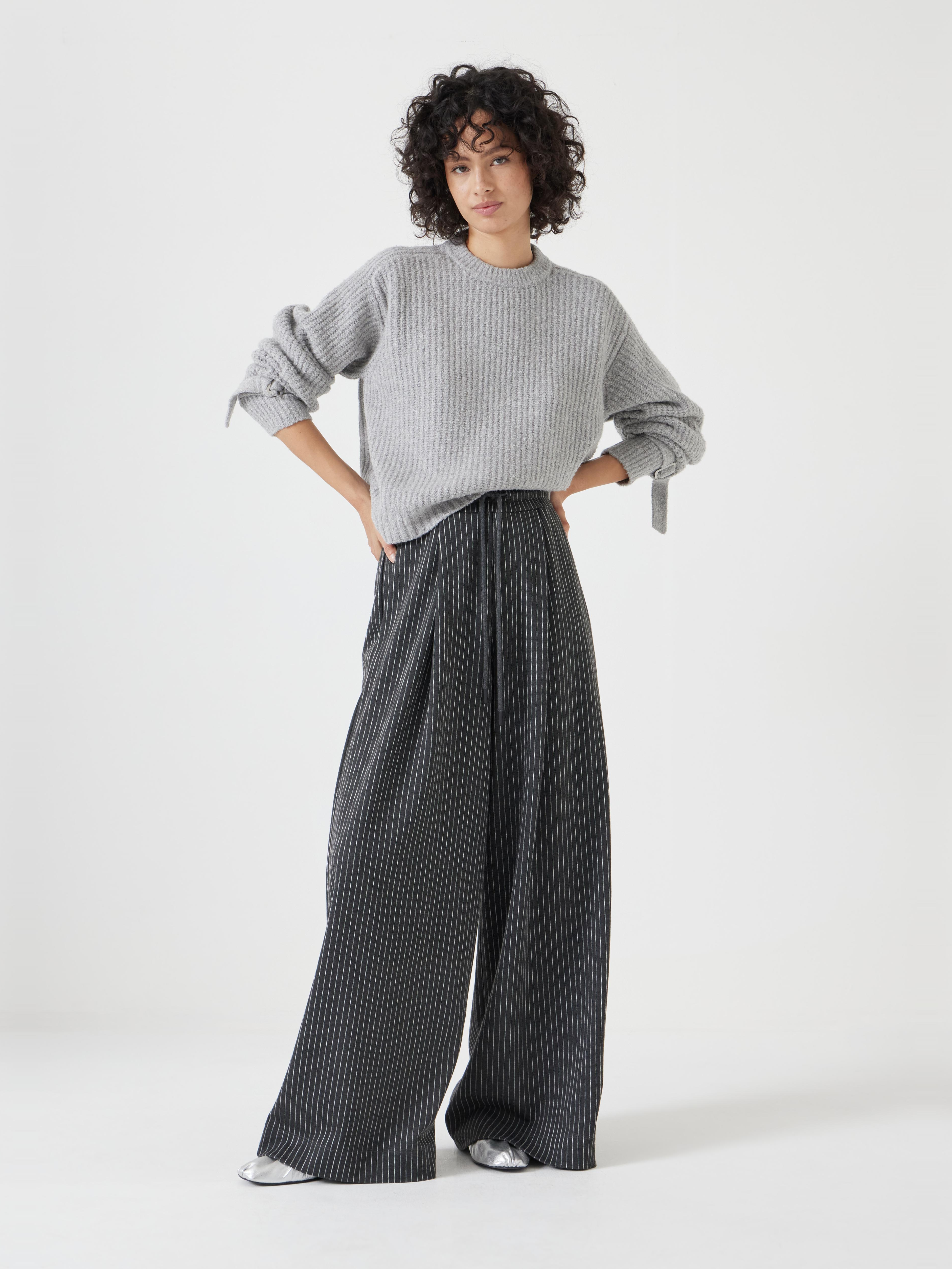 Tie and Buckle Detail Textured Knitted Jumper