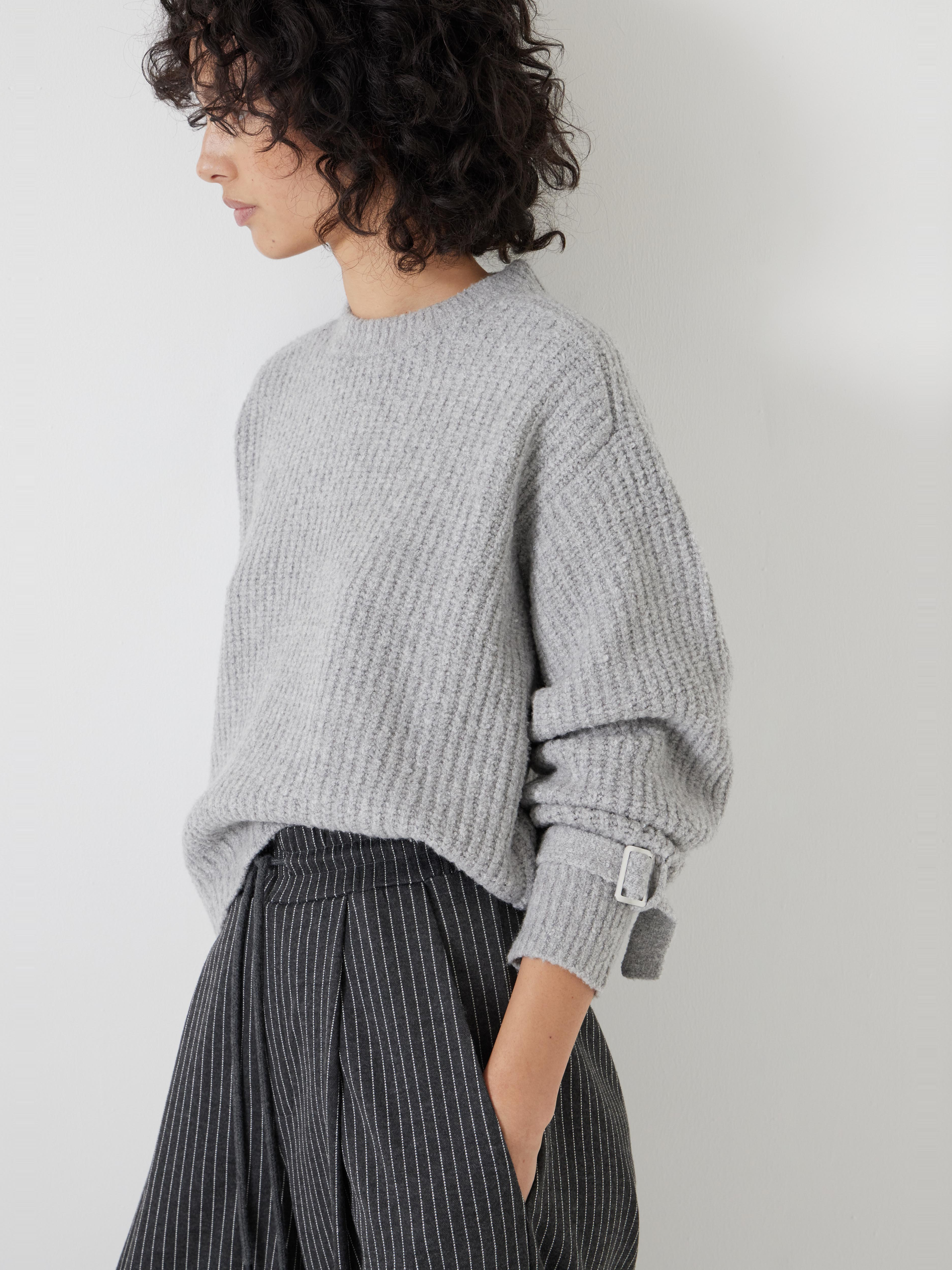 Tie and Buckle Detail Textured Knitted Jumper