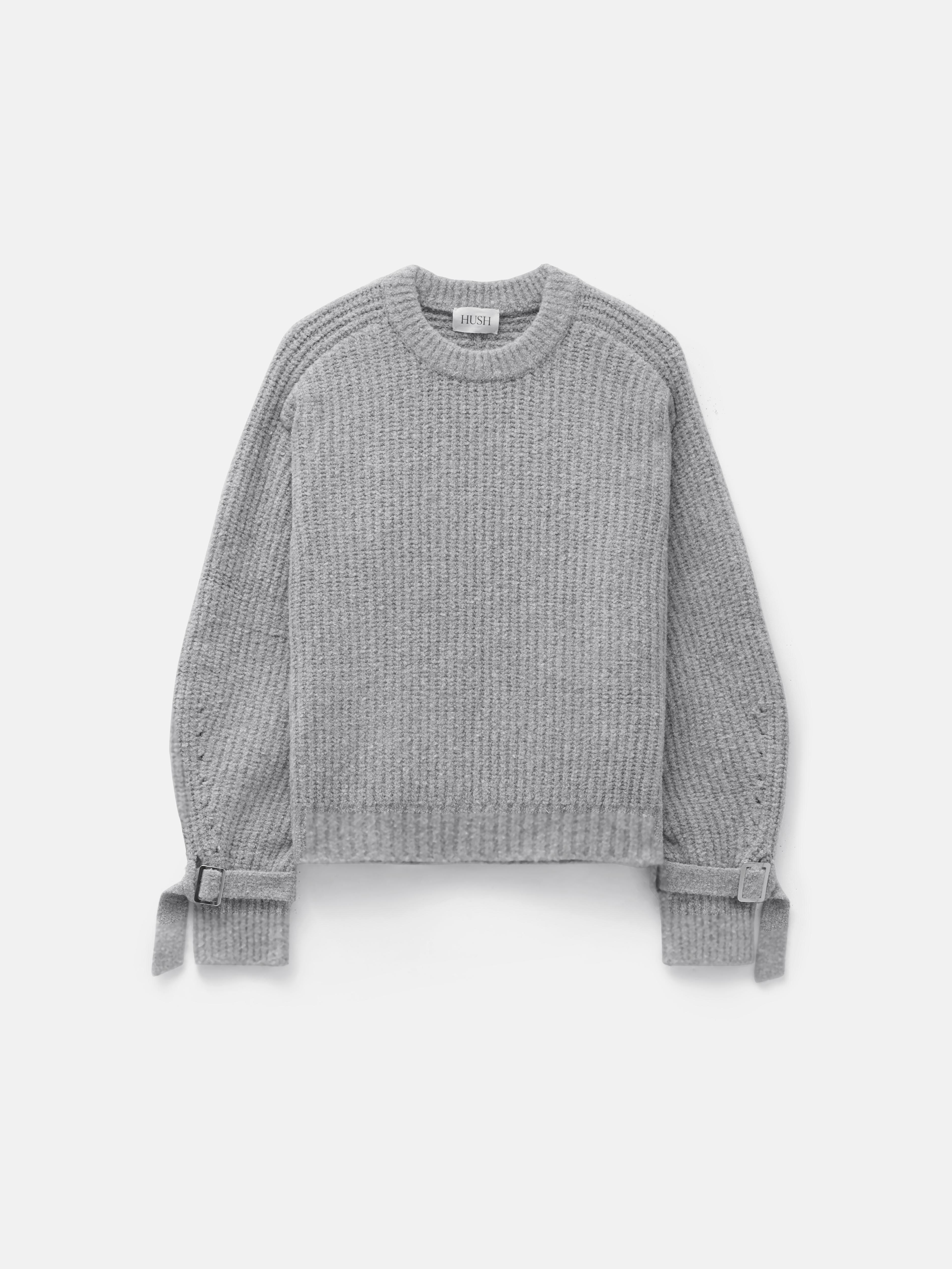 Tie and Buckle Detail Textured Knitted Jumper