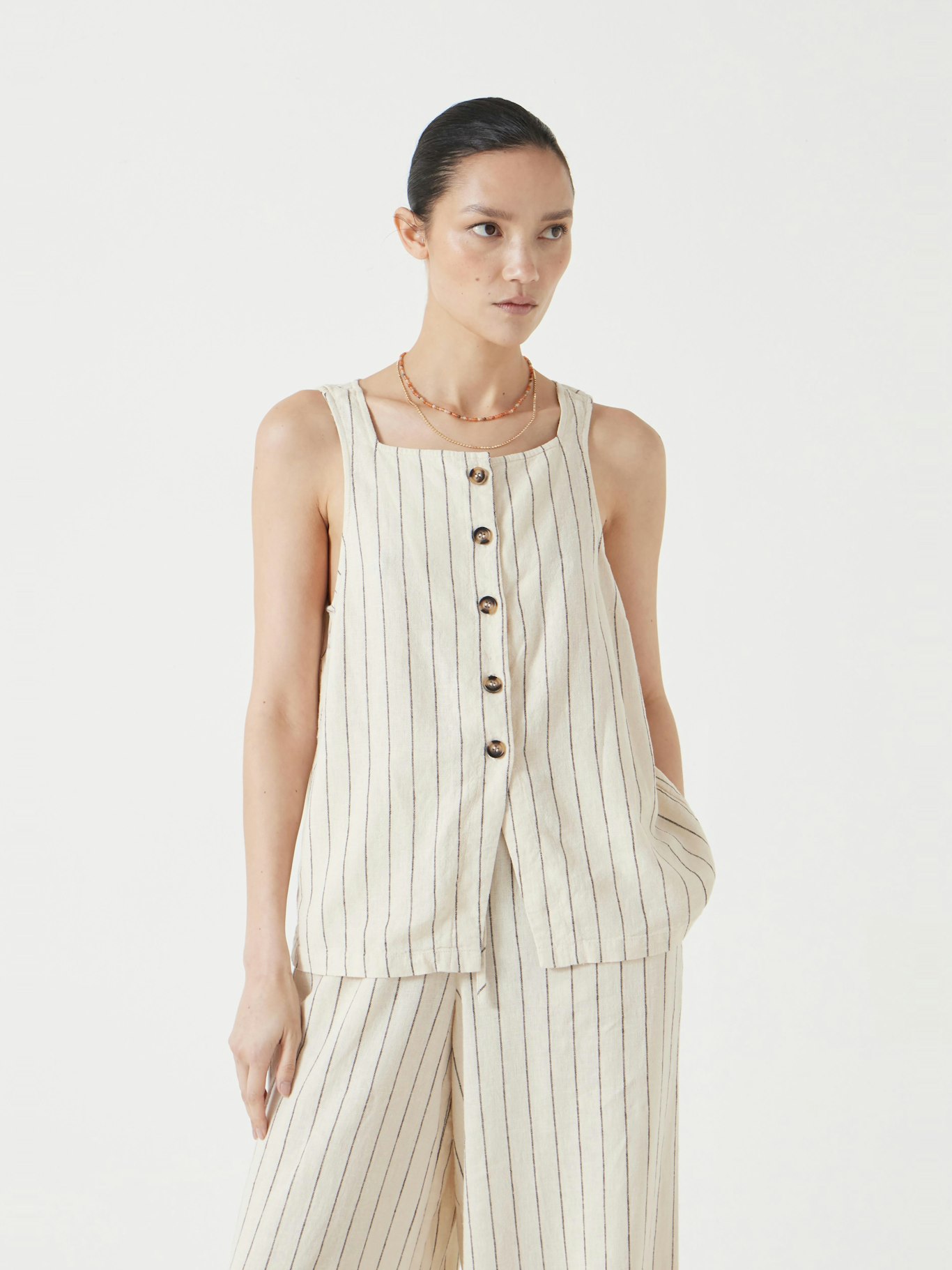 012939-0222-01 Phoebe Linen Blend Stripe Waistcoat