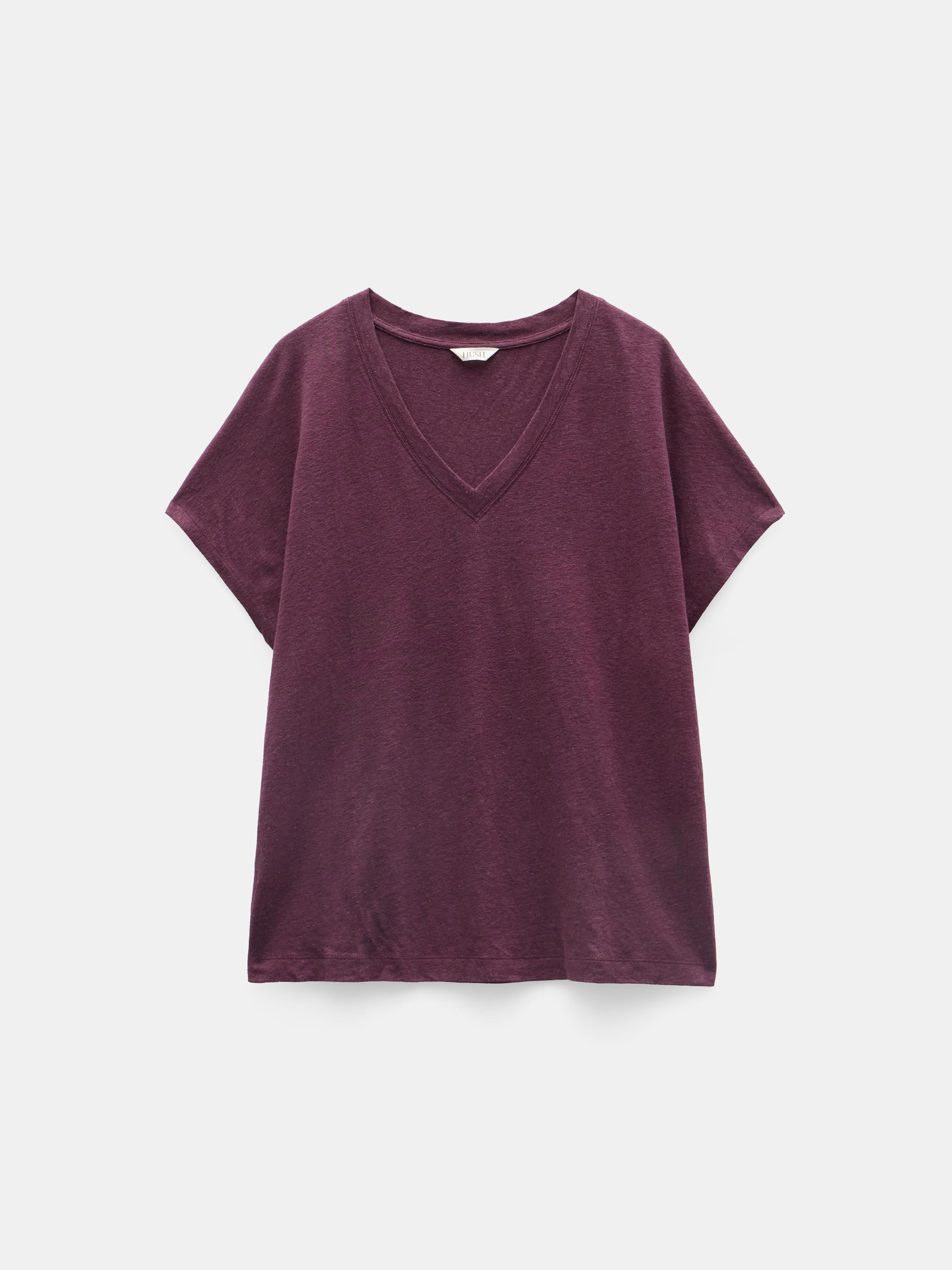 Rosalia Linen Blend V Neck T-Shirt