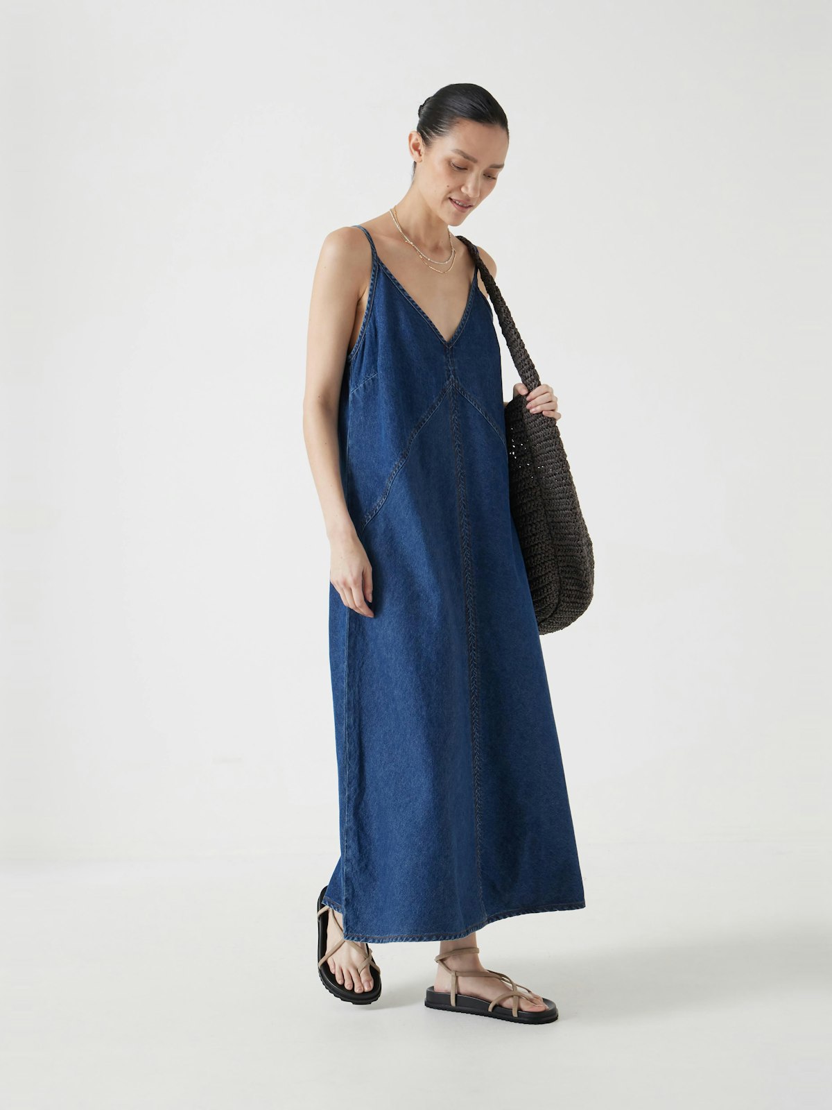 Denim Maxi Slip Dress | Mid Authentic Wash | hush