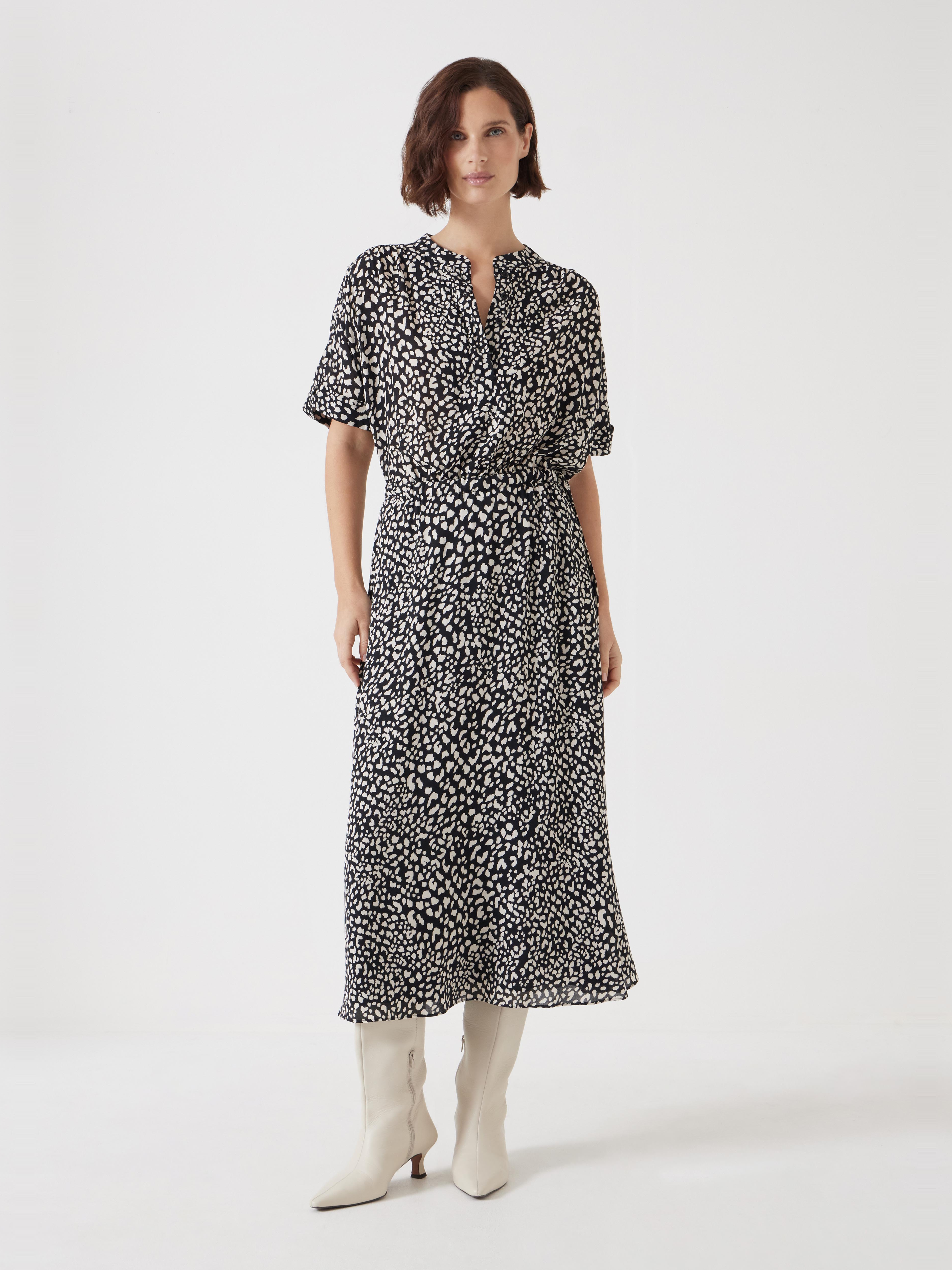 Printed Short Sleeve Midi Shirt Dress