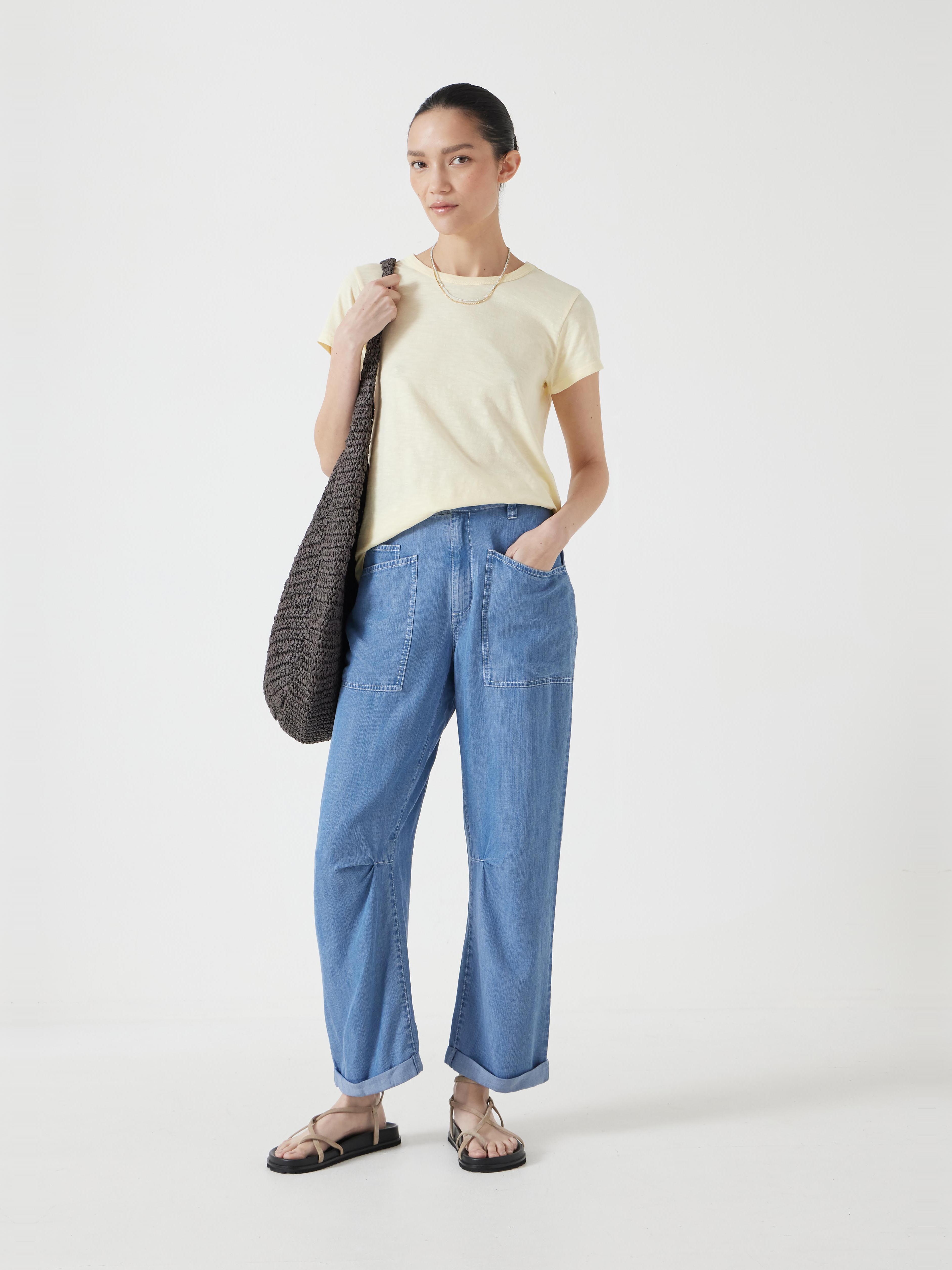 Chambray Cordi Barrel Leg Trousers