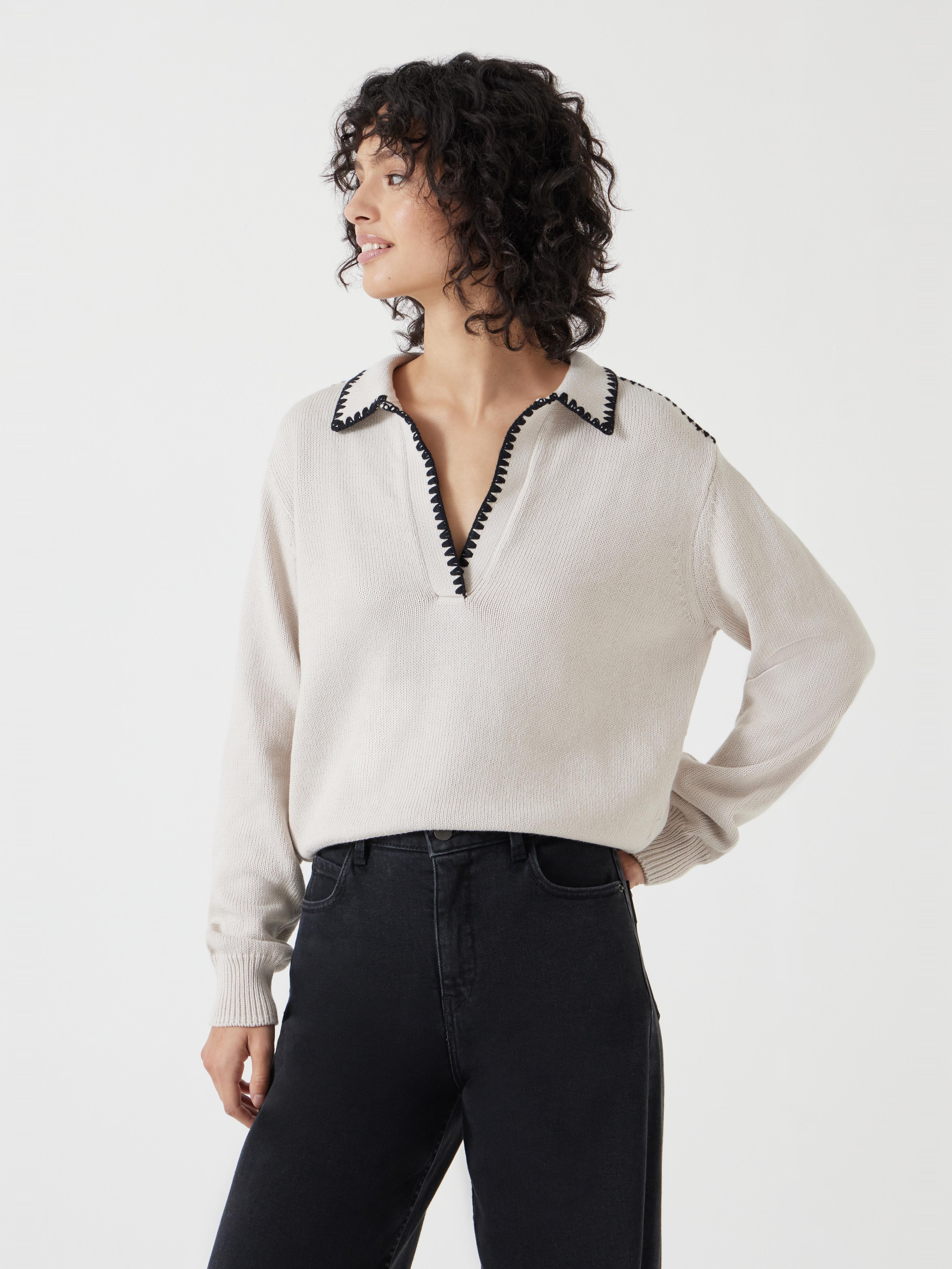 Whipstitch Collar Cotton Jumper