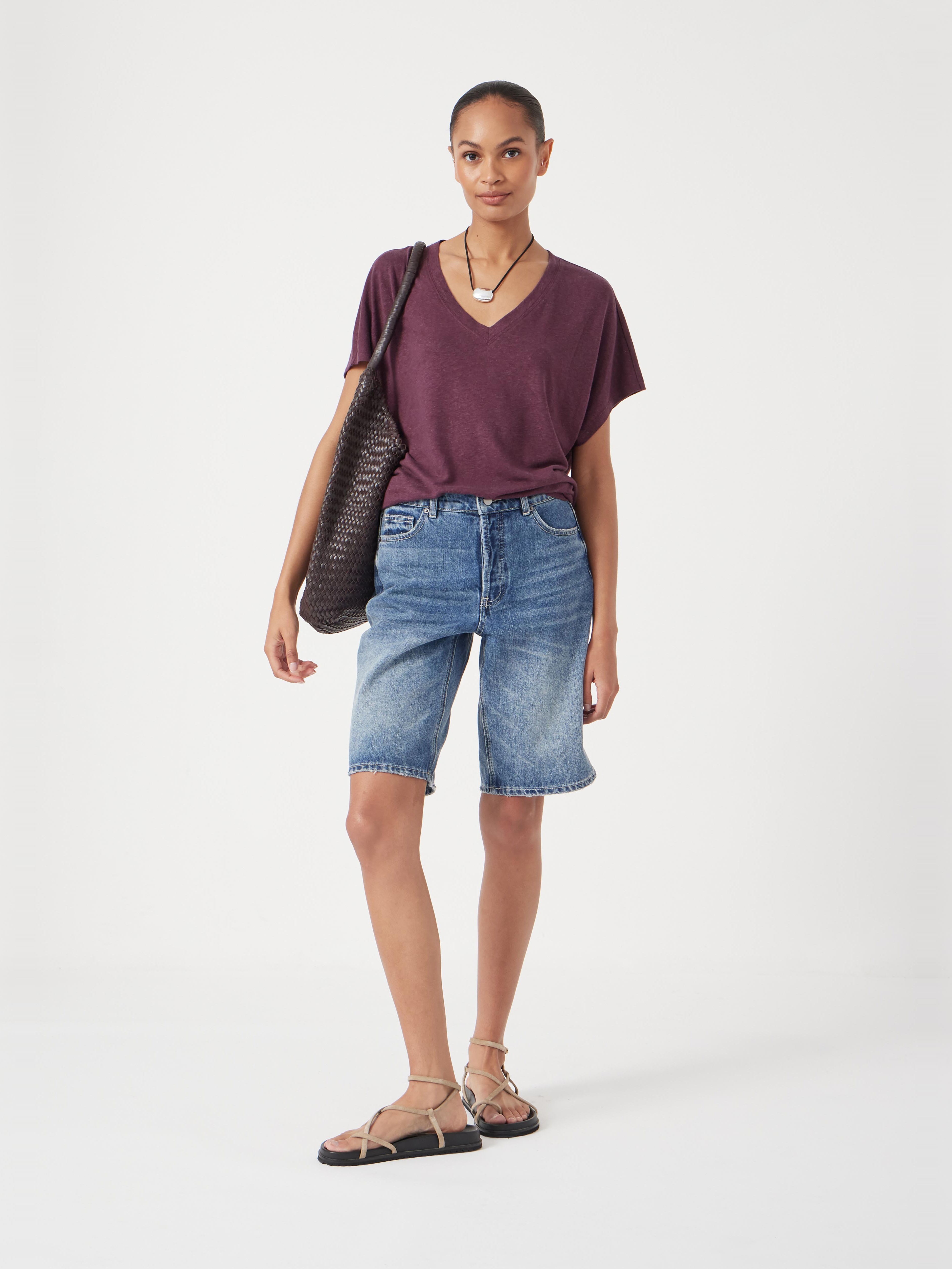 Rosalia Linen Blend V Neck T-Shirt