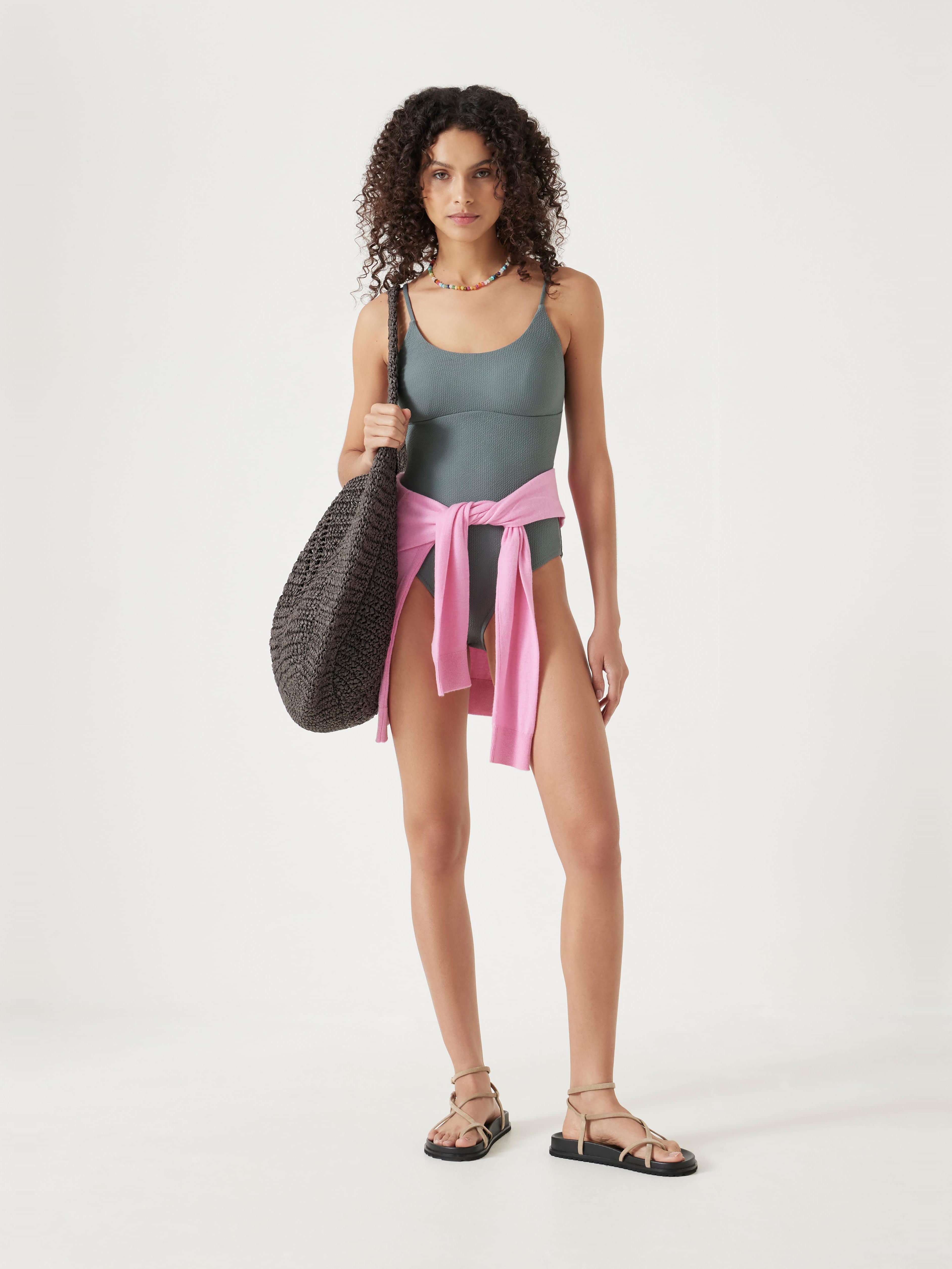 Square Neck Texture Swimsuit