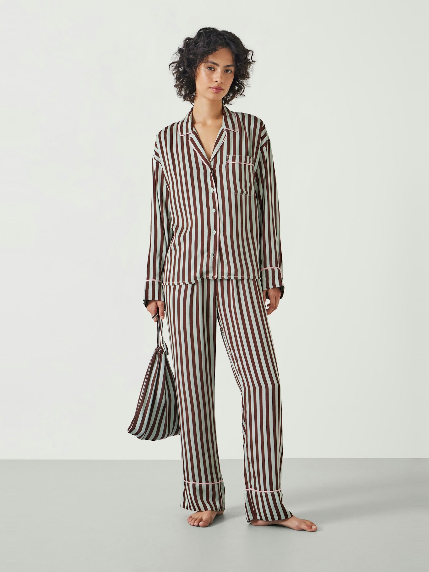 012334-4733-01 Angelina Satin Modal Stripe Pyjama Set