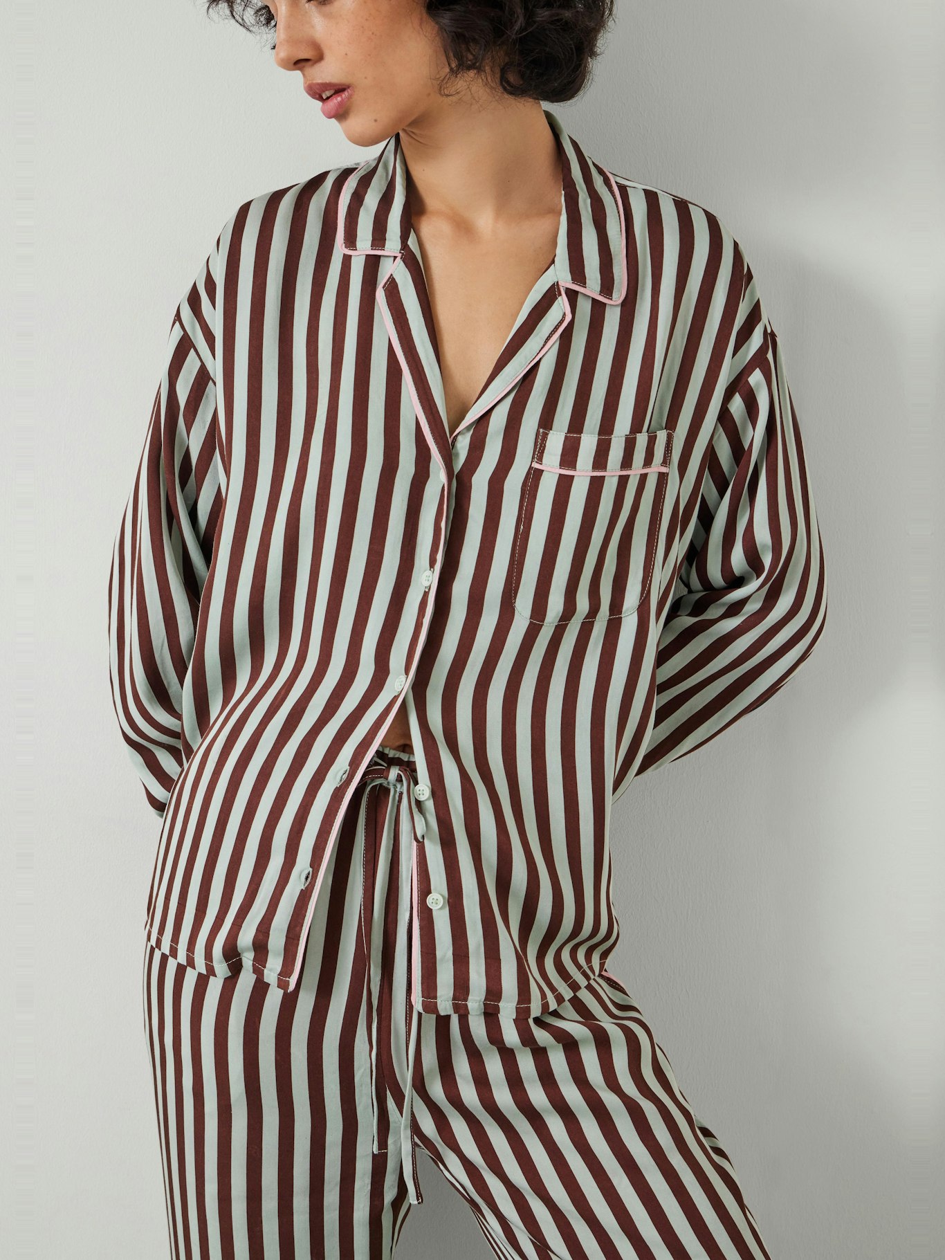 012334-4733-02 Angelina Satin Modal Stripe Pyjama Set