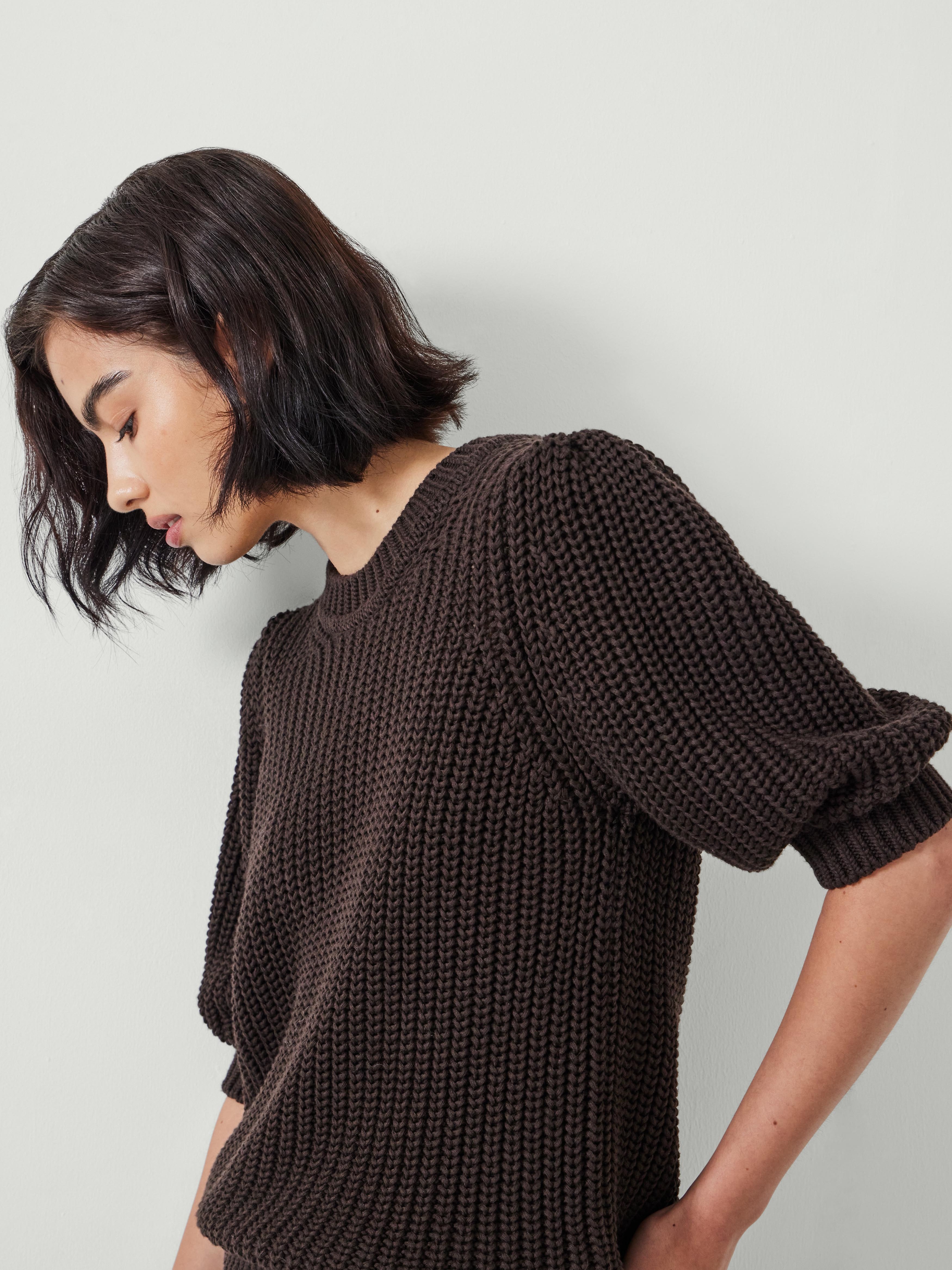 Jessie Cotton Puff Sleeve Ribbed Top - Chocolate Brown | Hush