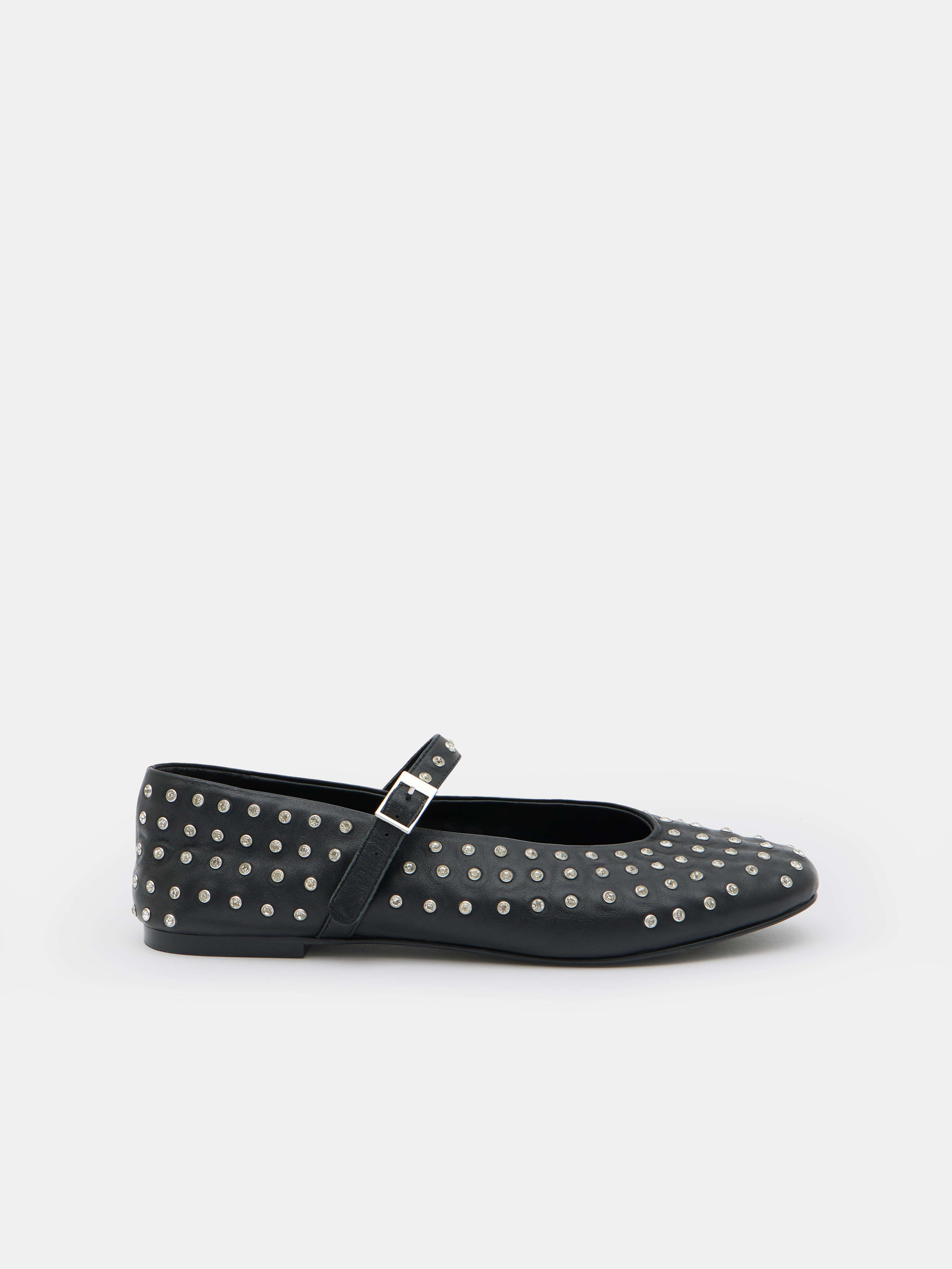 Diamante Studded Leather Mary Jane Flats