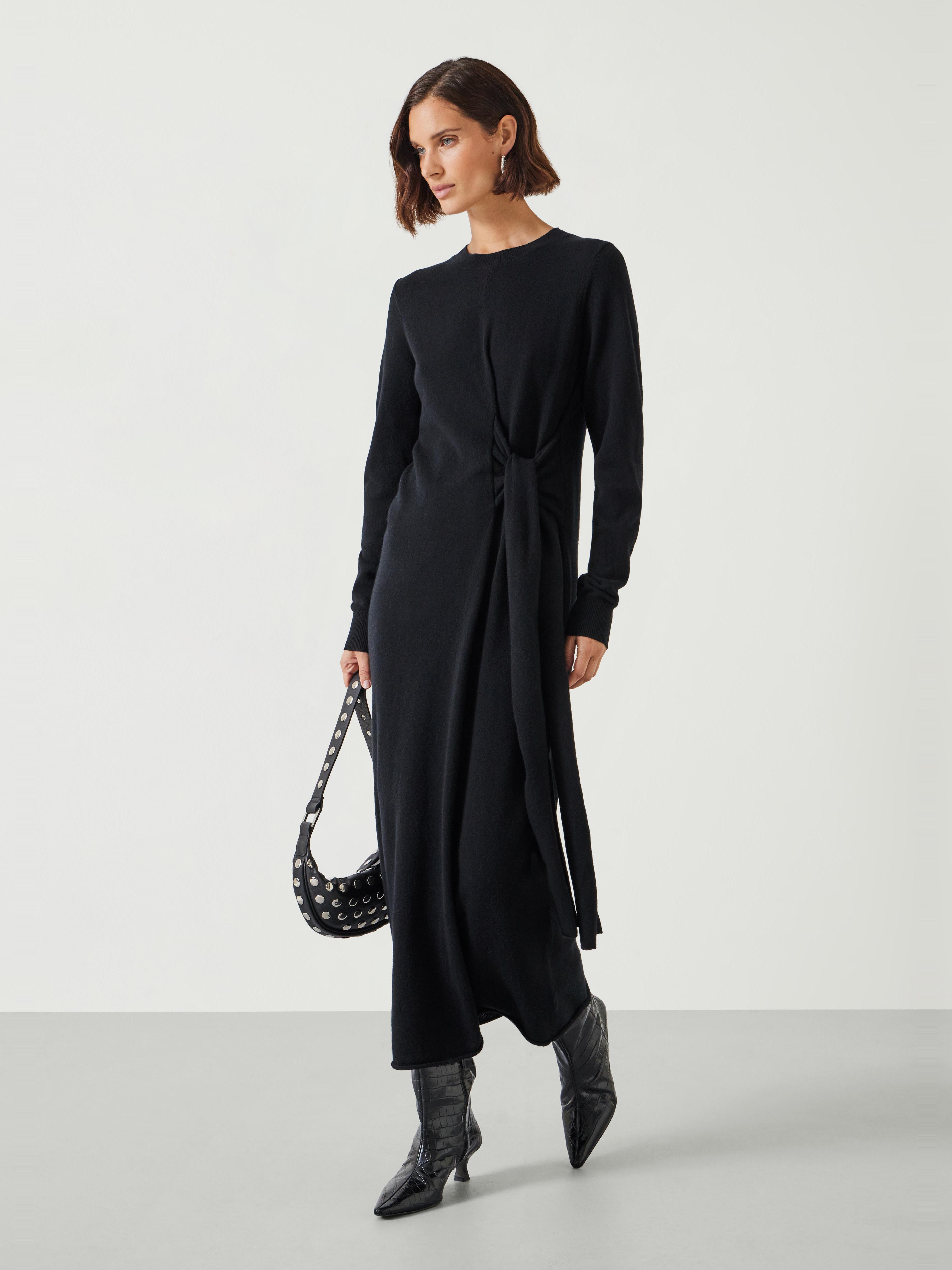 Tilly Tie Waist Merino Wool Midi Dress | Black | hush