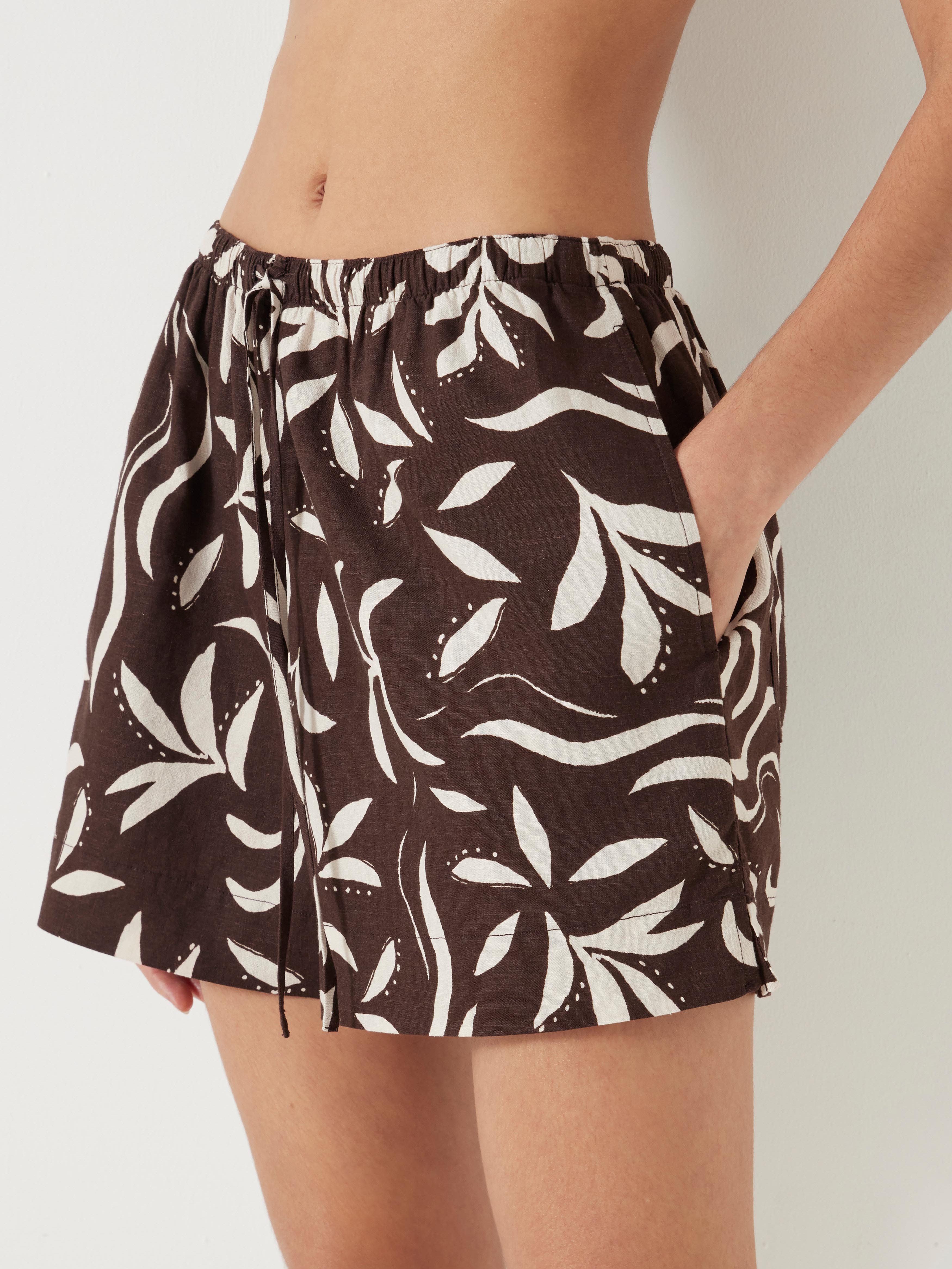 Printed Linen Blend Shorts