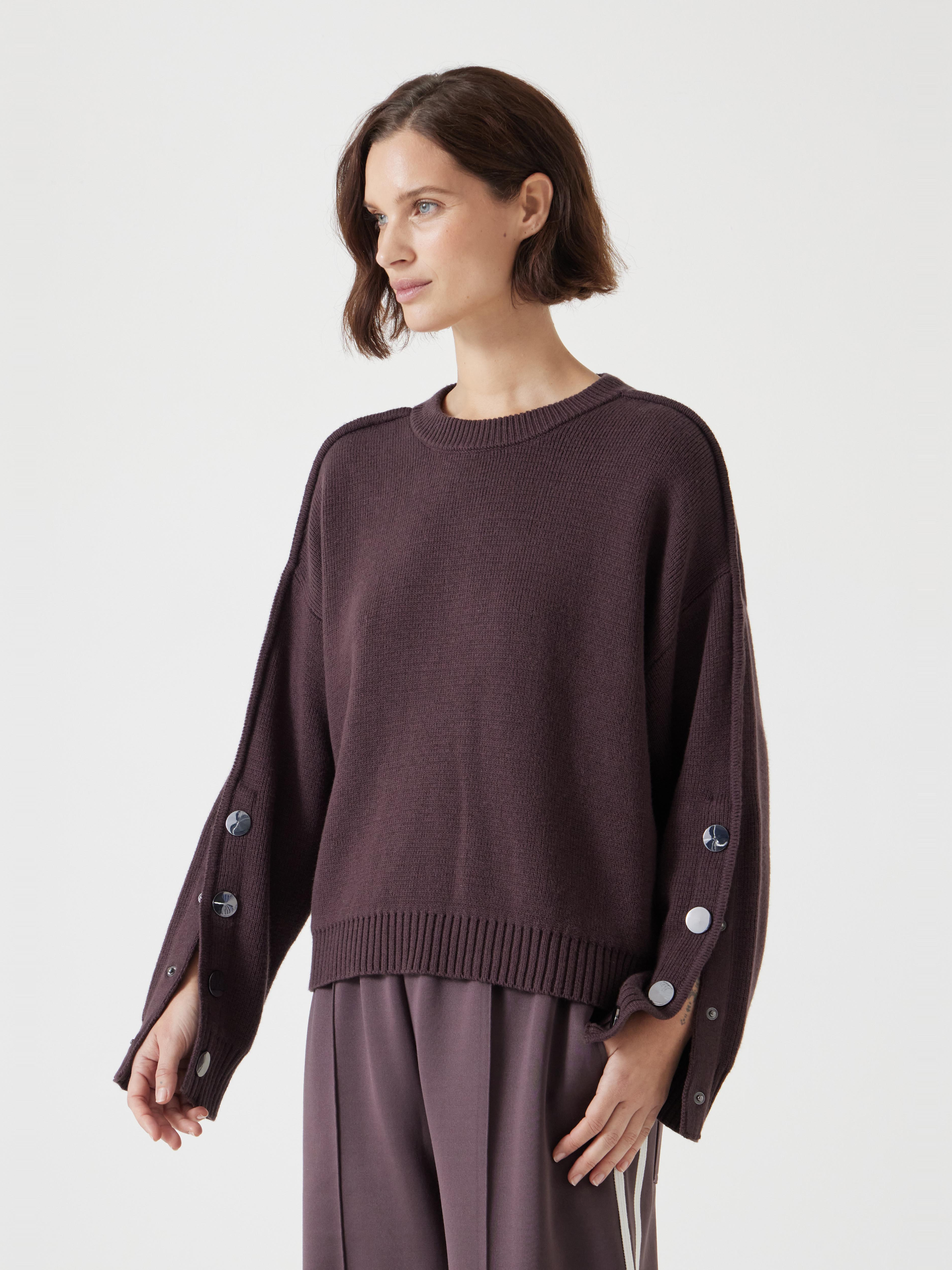 Popper Sleeve Crew Knitted Jumper