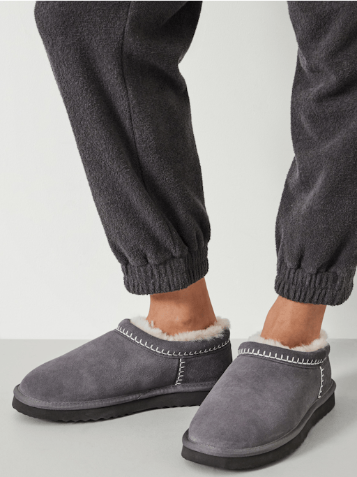 Padded Collar Sheepskin Snug Slippers