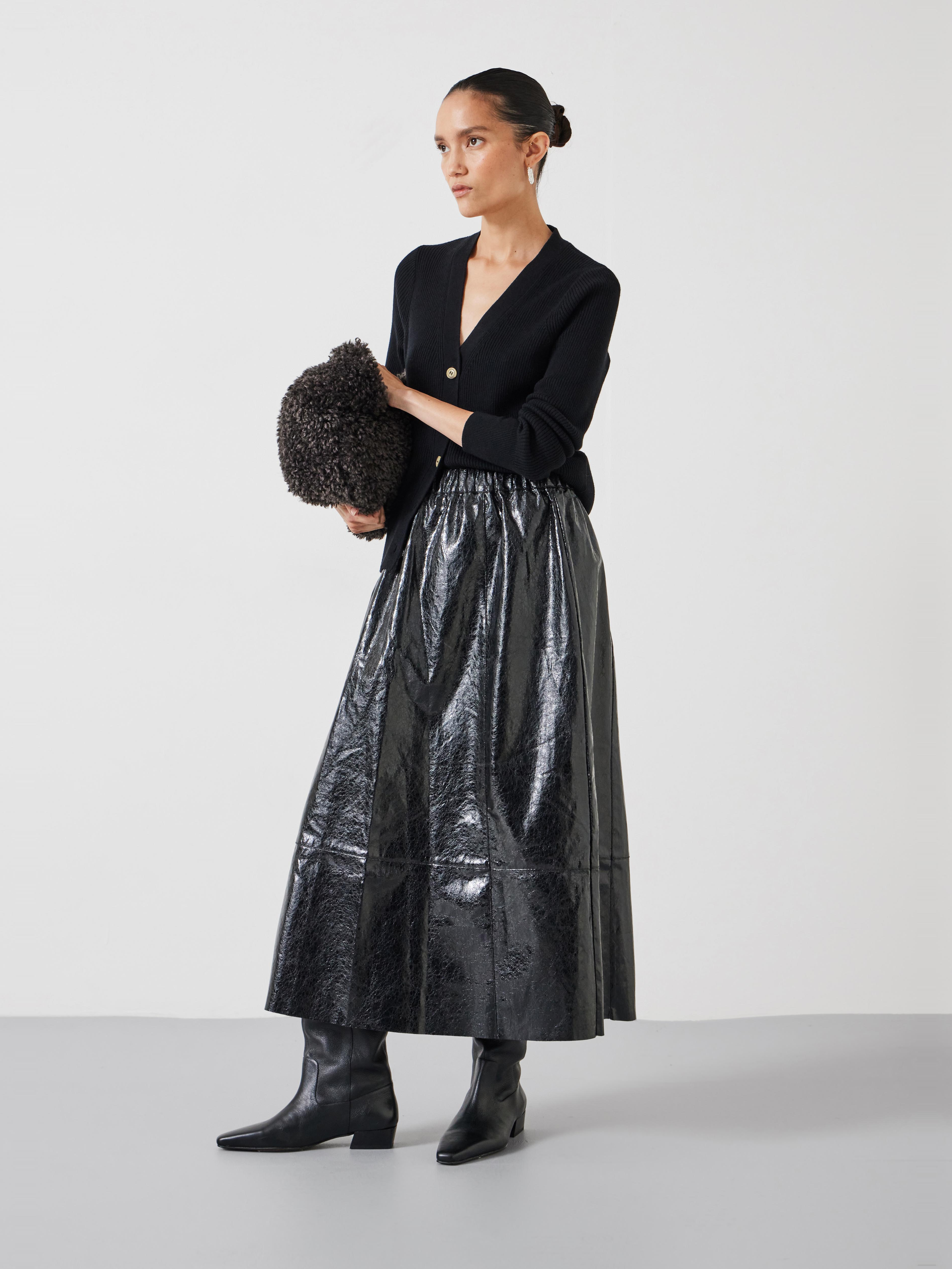 Crackled Patent Midi Skirt - Black