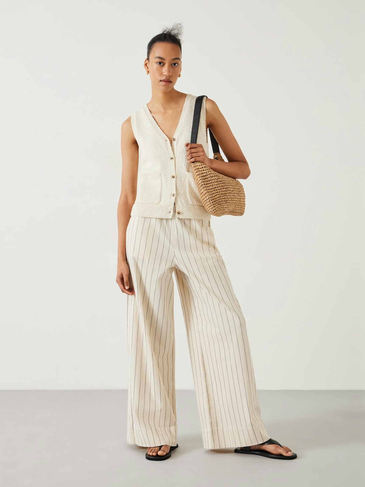 Elissia Striped Cotton Wide Leg Trousers | White Black | hush