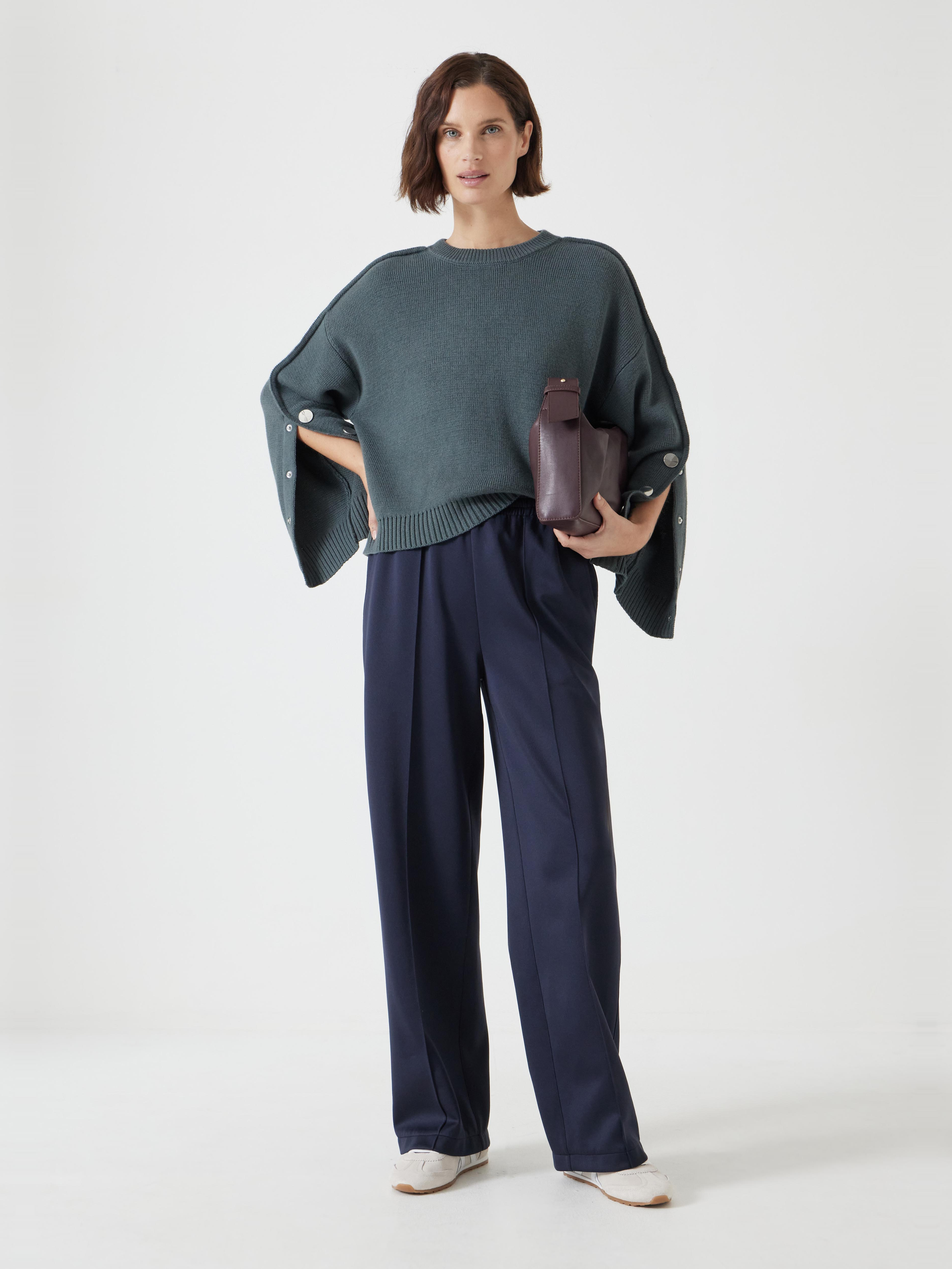 Popper Sleeve Crew Knitted Jumper