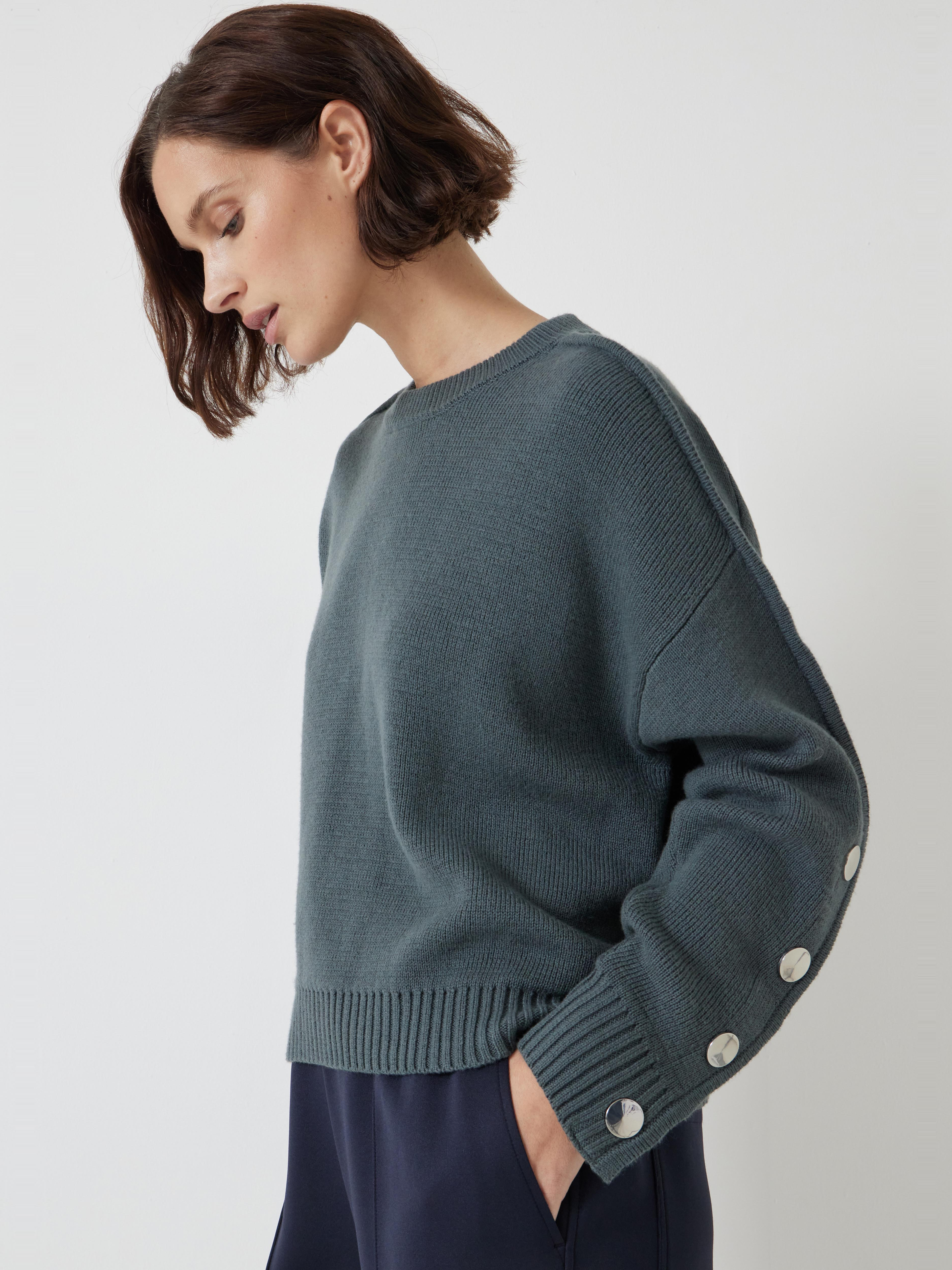 Popper Sleeve Crew Knitted Jumper