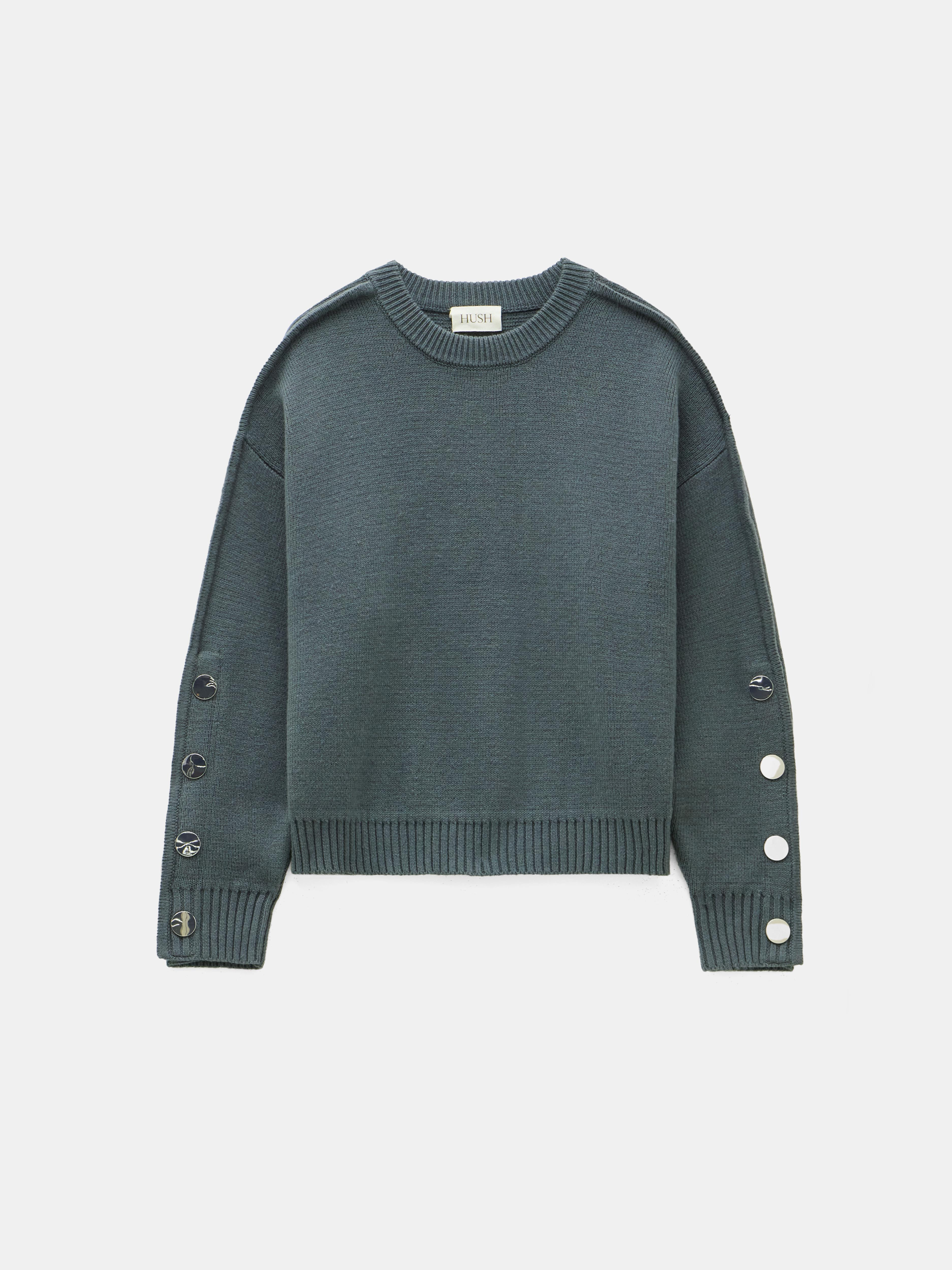 Popper Sleeve Crew Knitted Jumper