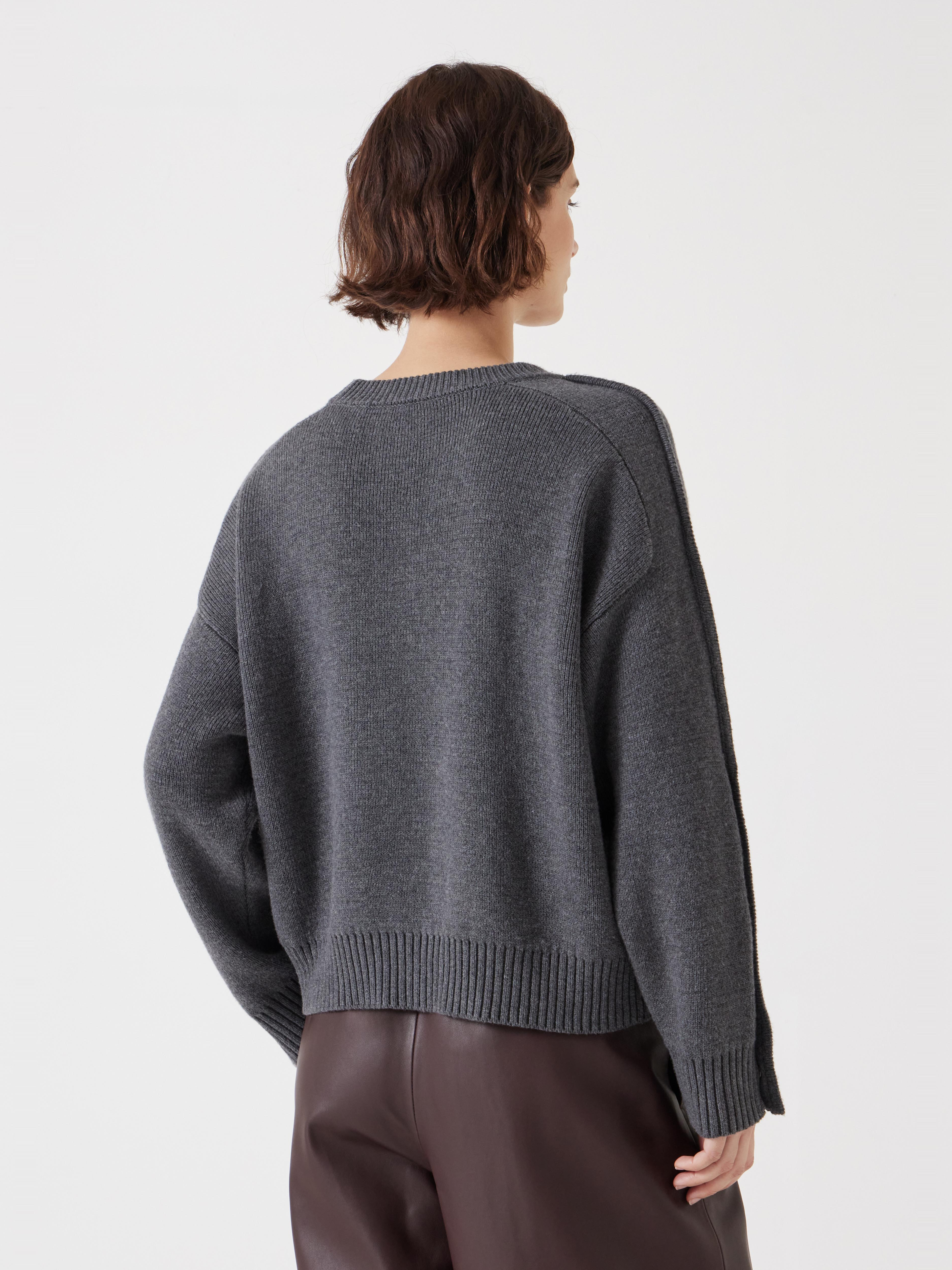 Popper Sleeve Crew Knitted Jumper