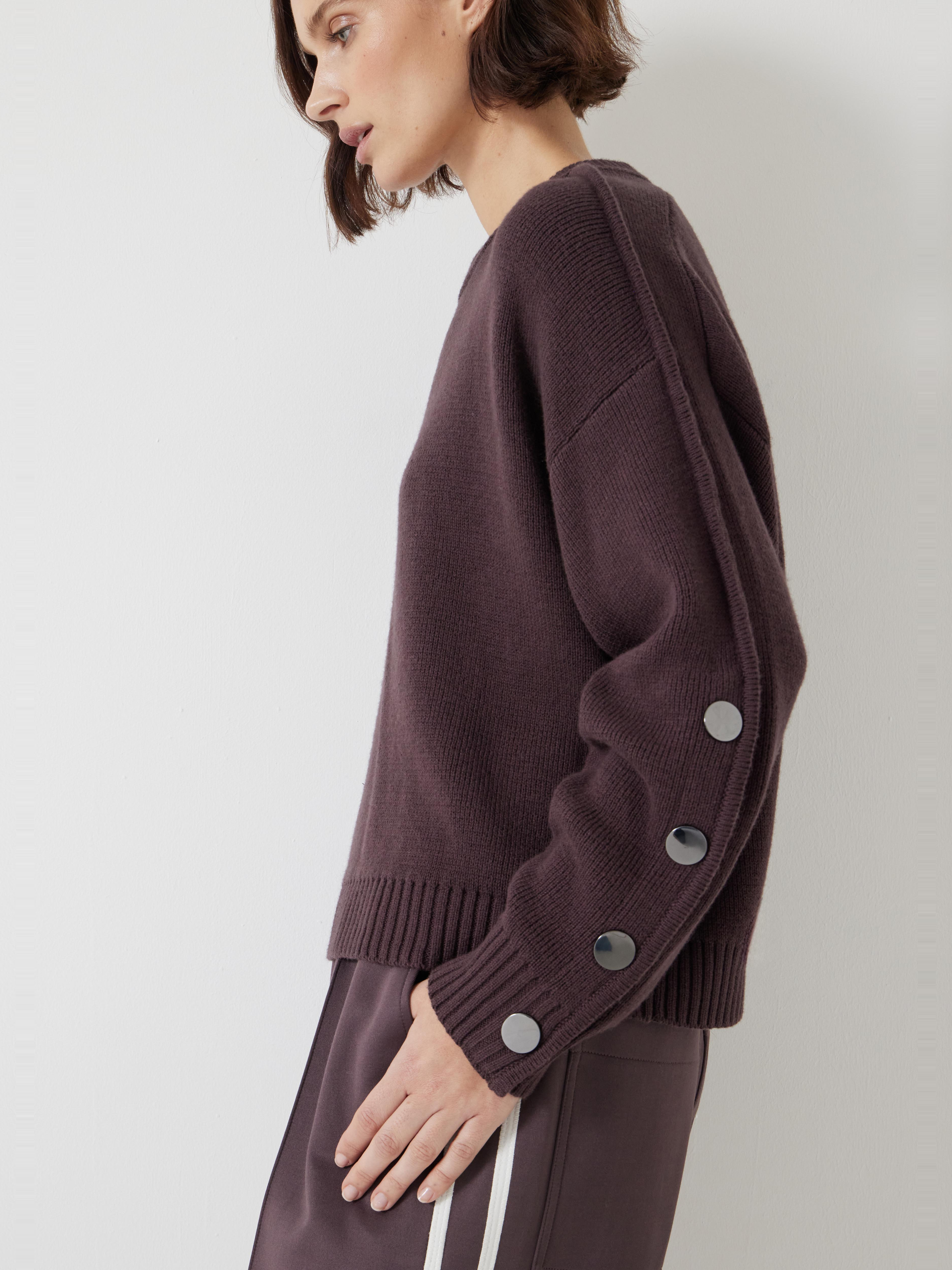 Popper Sleeve Crew Knitted Jumper