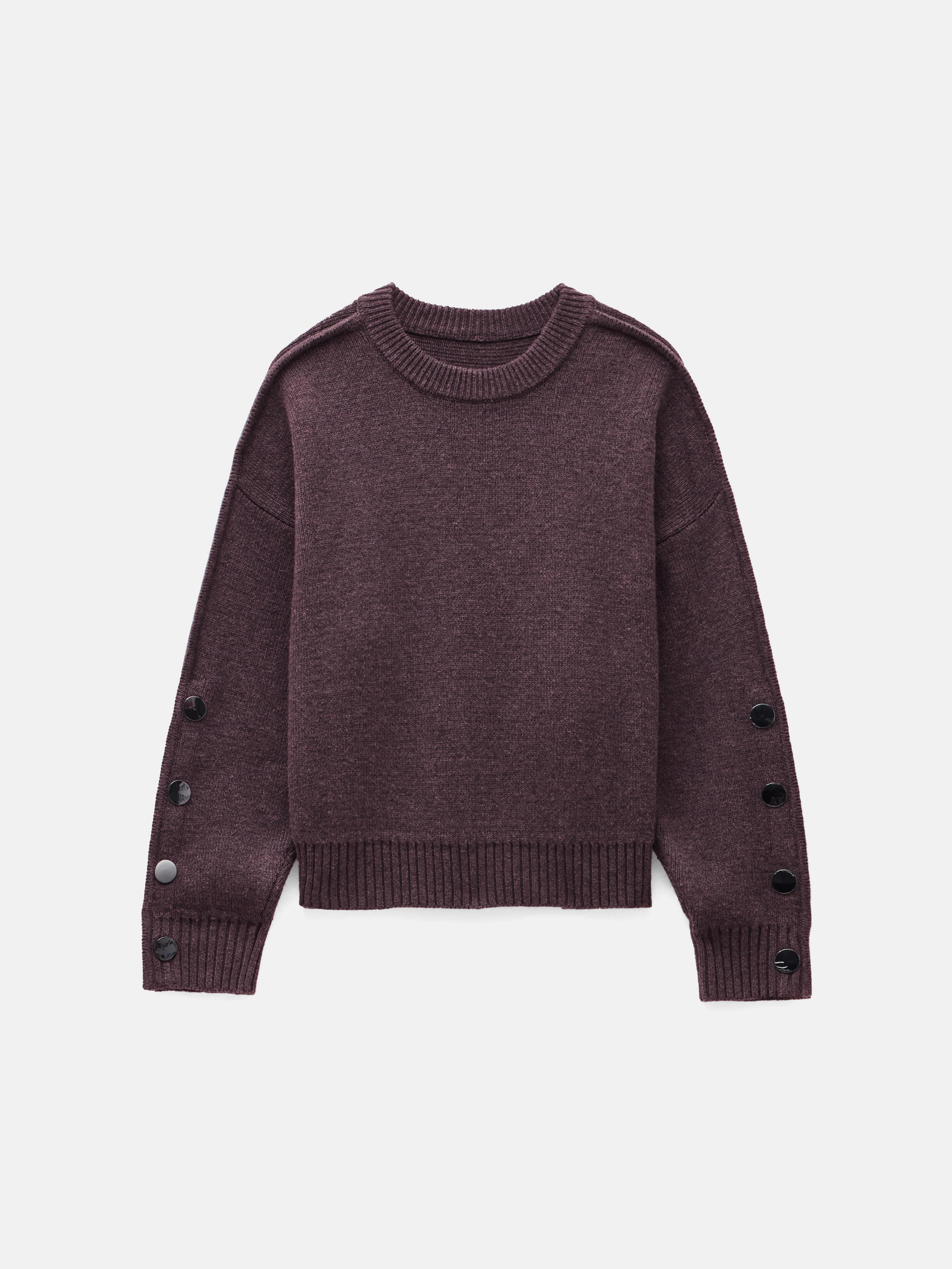 Popper Sleeve Crew Knitted Jumper