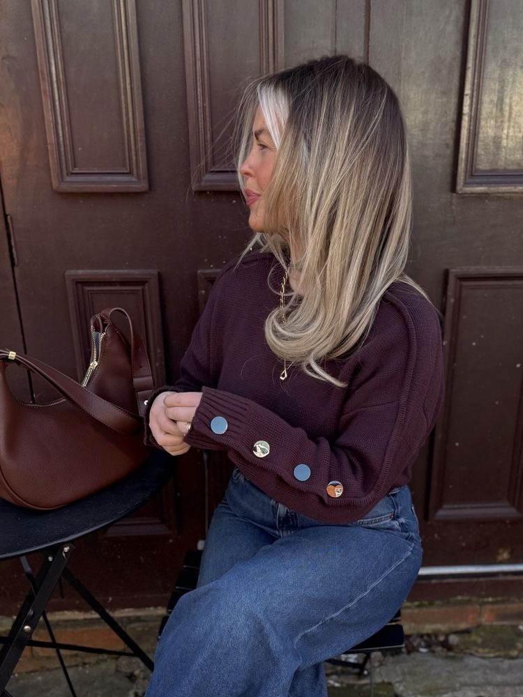 Popper Sleeve Crew Knitted Jumper