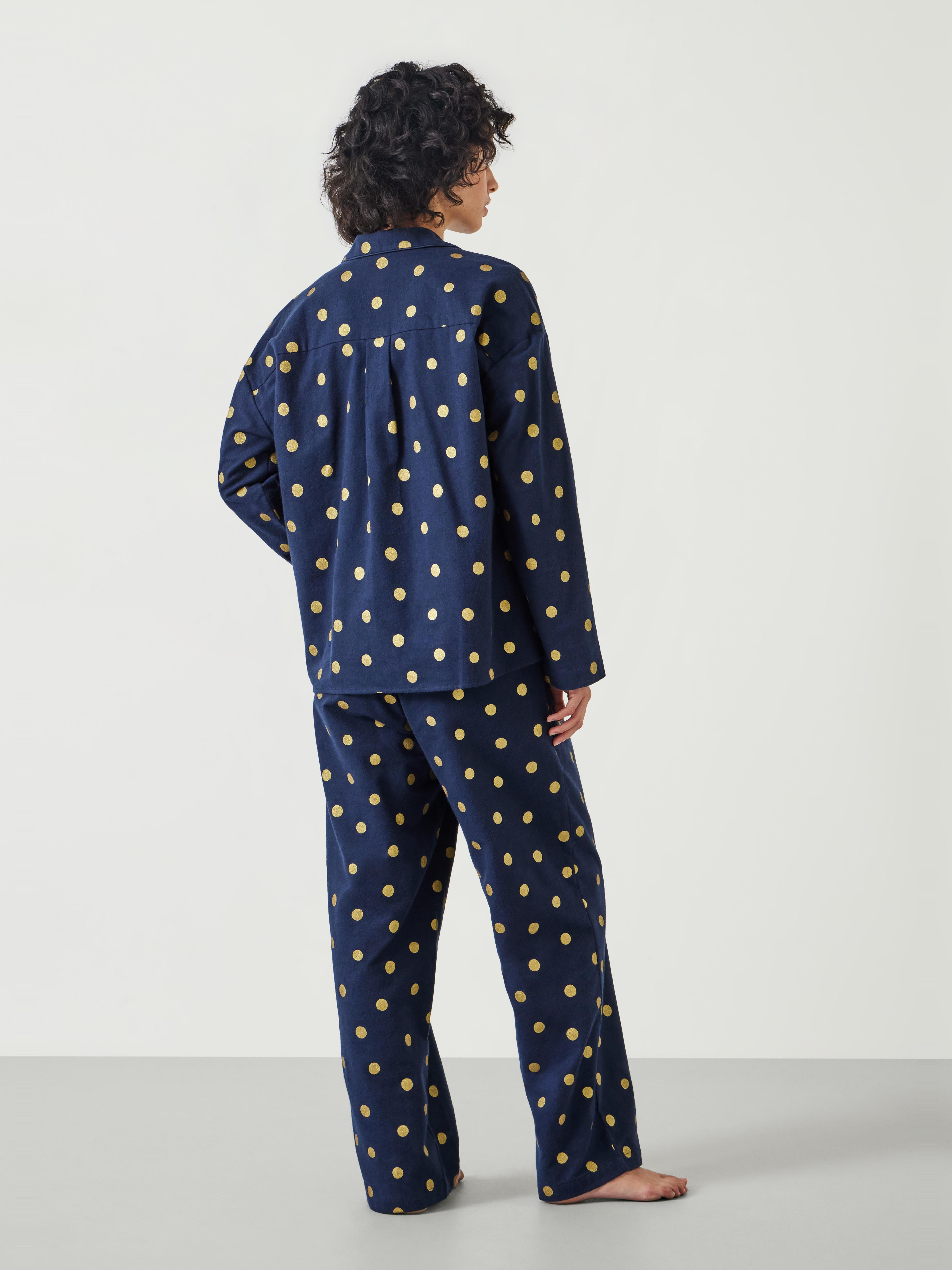 Amita Flannel Foil Polka Dot Pyjamas - Navy Gold Polka Dot | Hush