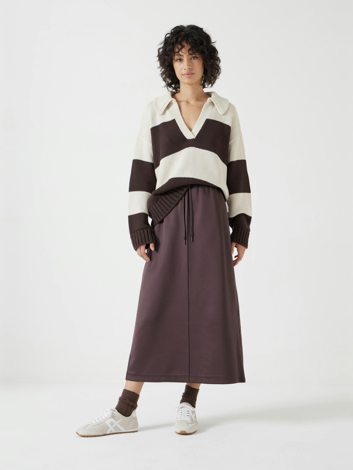 Roen hyde着用 BACK ZIP SKIRT PT スカートパンツ 32 Harrison Pintuck Jersey Skirt | Raisin Brown | hush