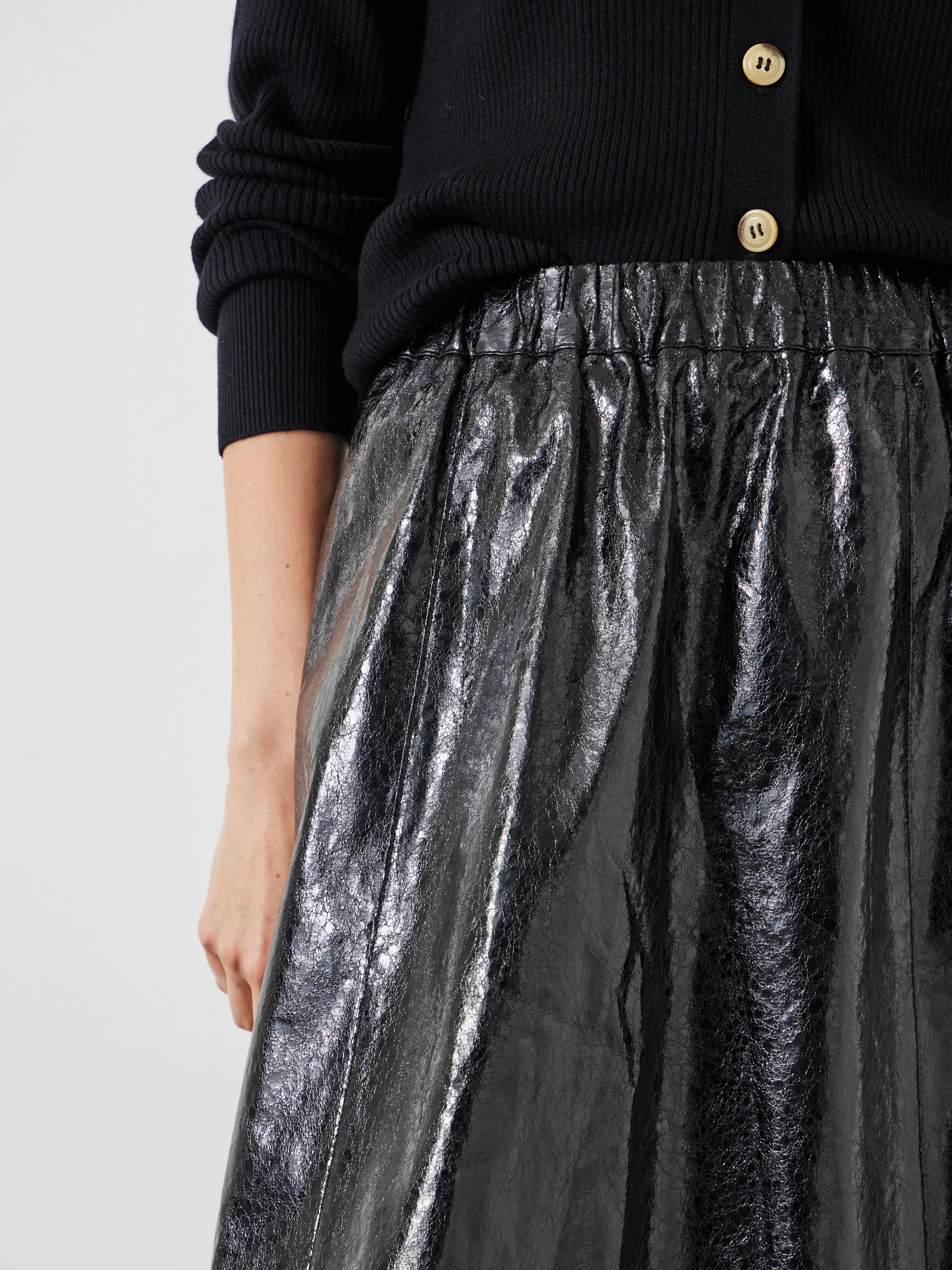 Crackled Patent Midi Skirt - Black | Hush