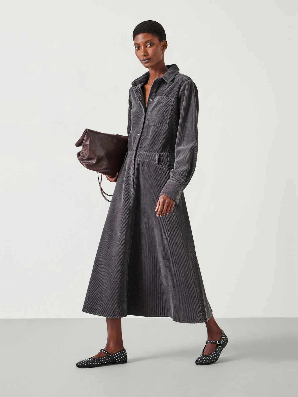Bella Corduroy Long Sleeve Maxi Dress - Charcoal Grey | Hush