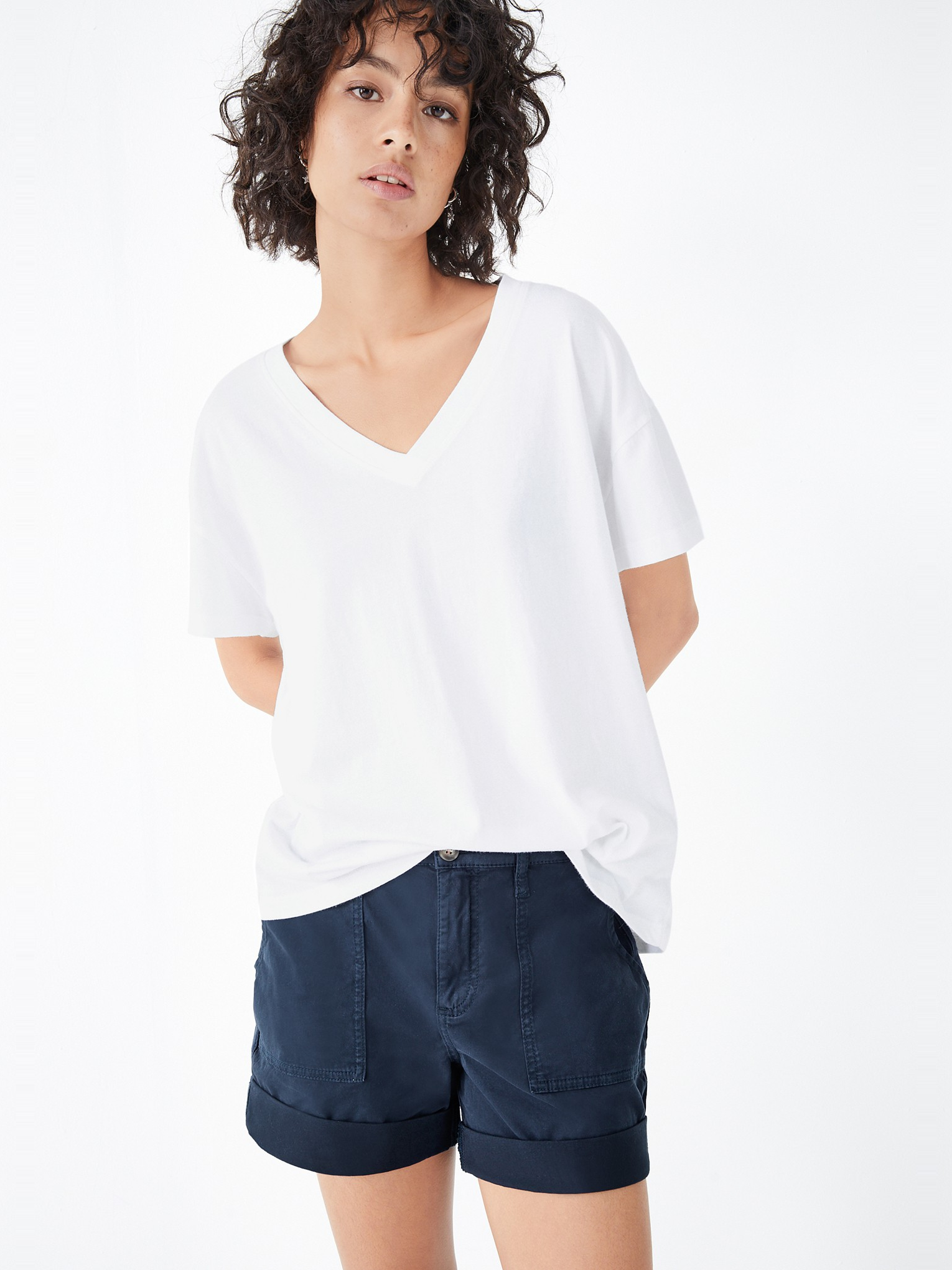 Linen Blend Deep V T-Shirt