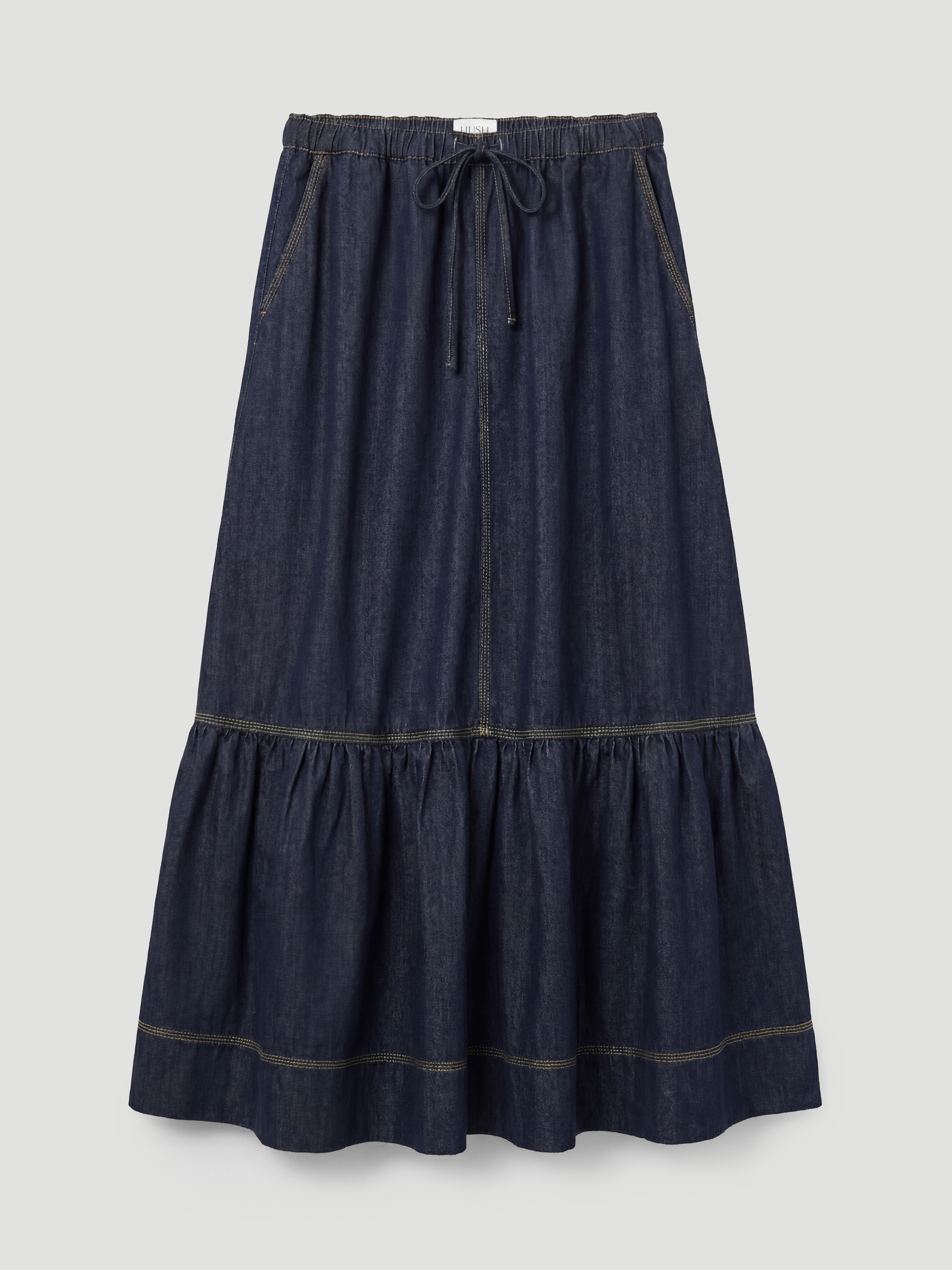 Betty Tiered Denim Midi Skirt