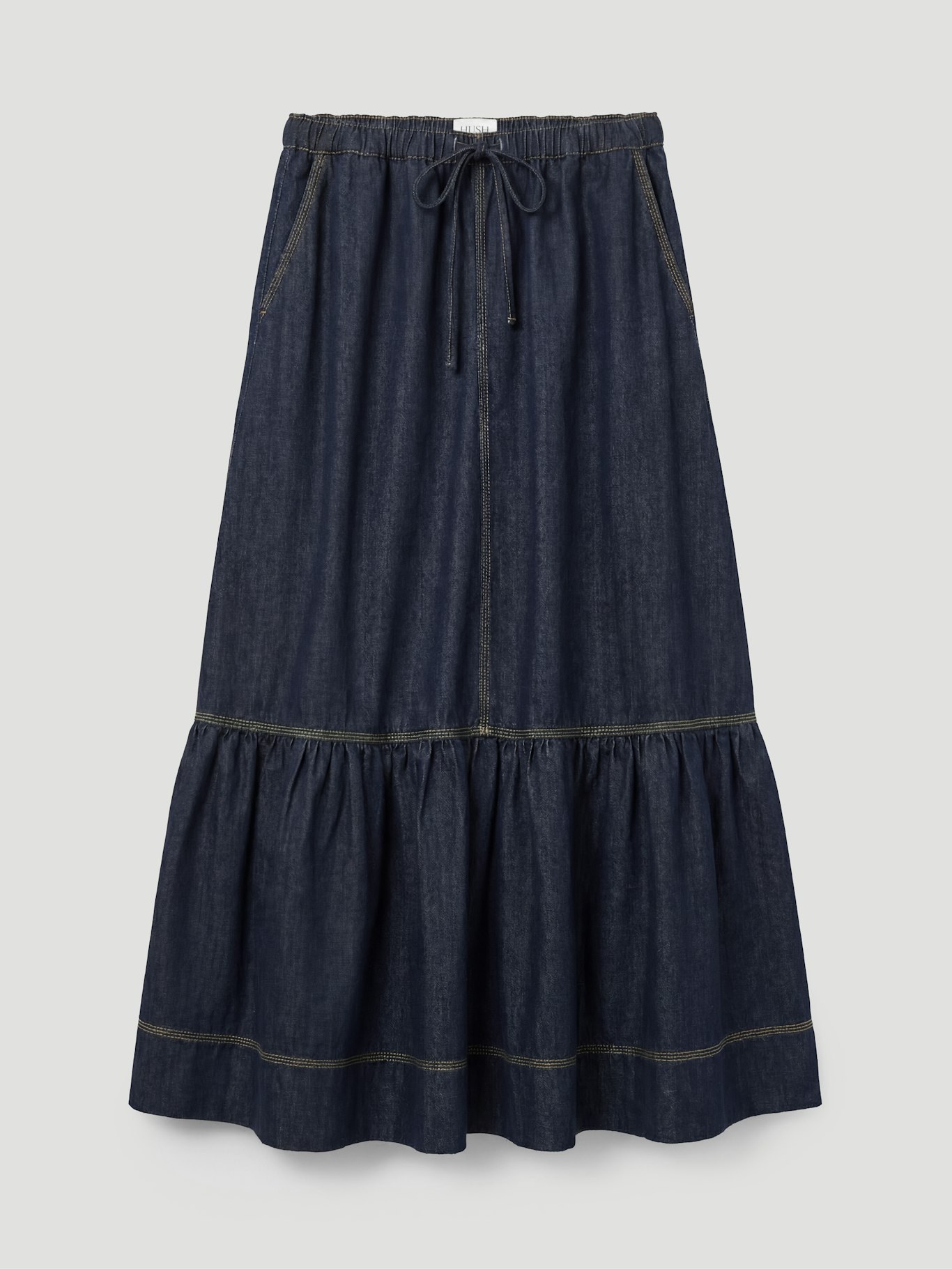 014442-4519-07 Betty Tiered Denim Midi Skirt