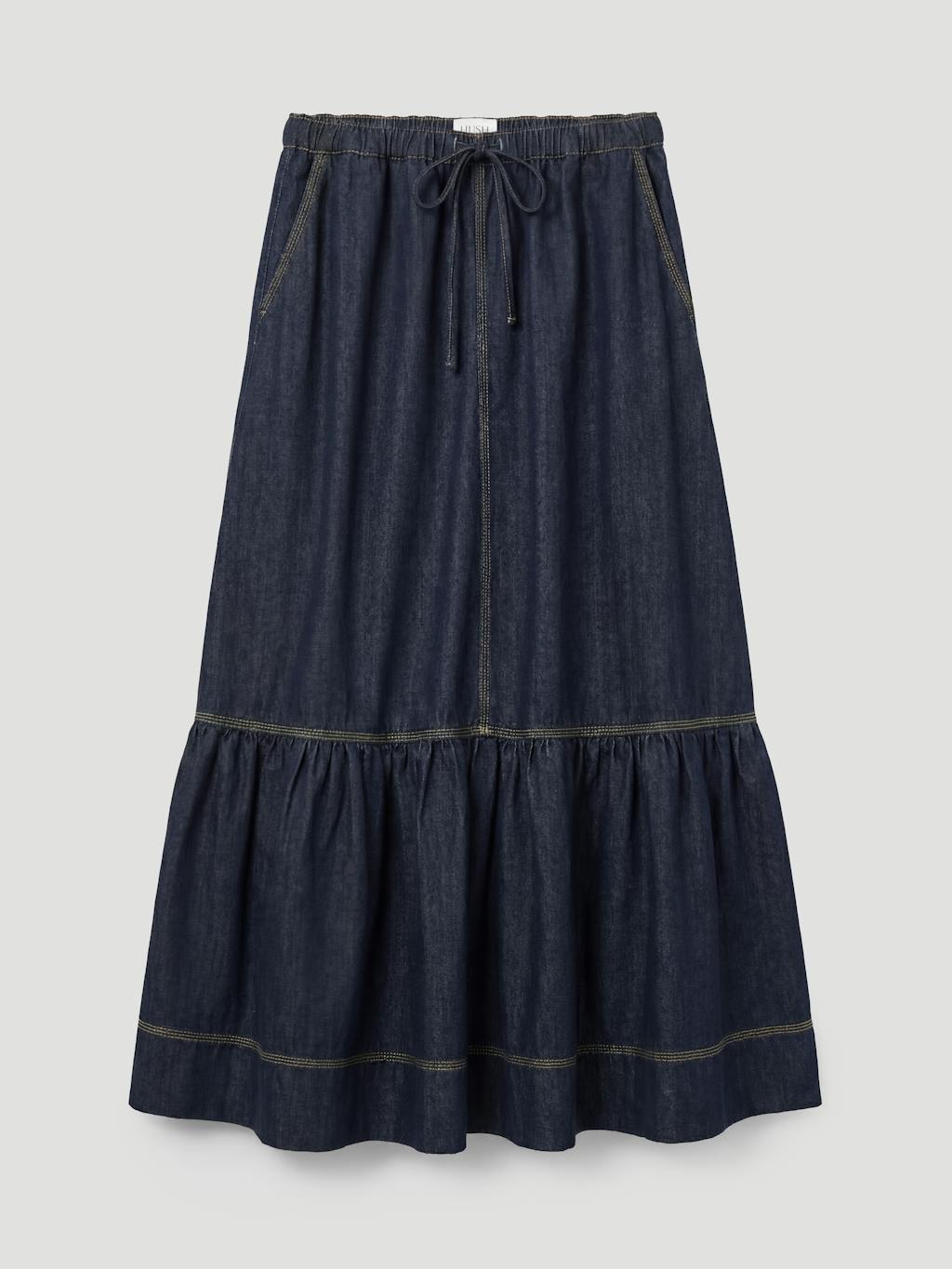 014442-4519-07 Betty Tiered Denim Midi Skirt