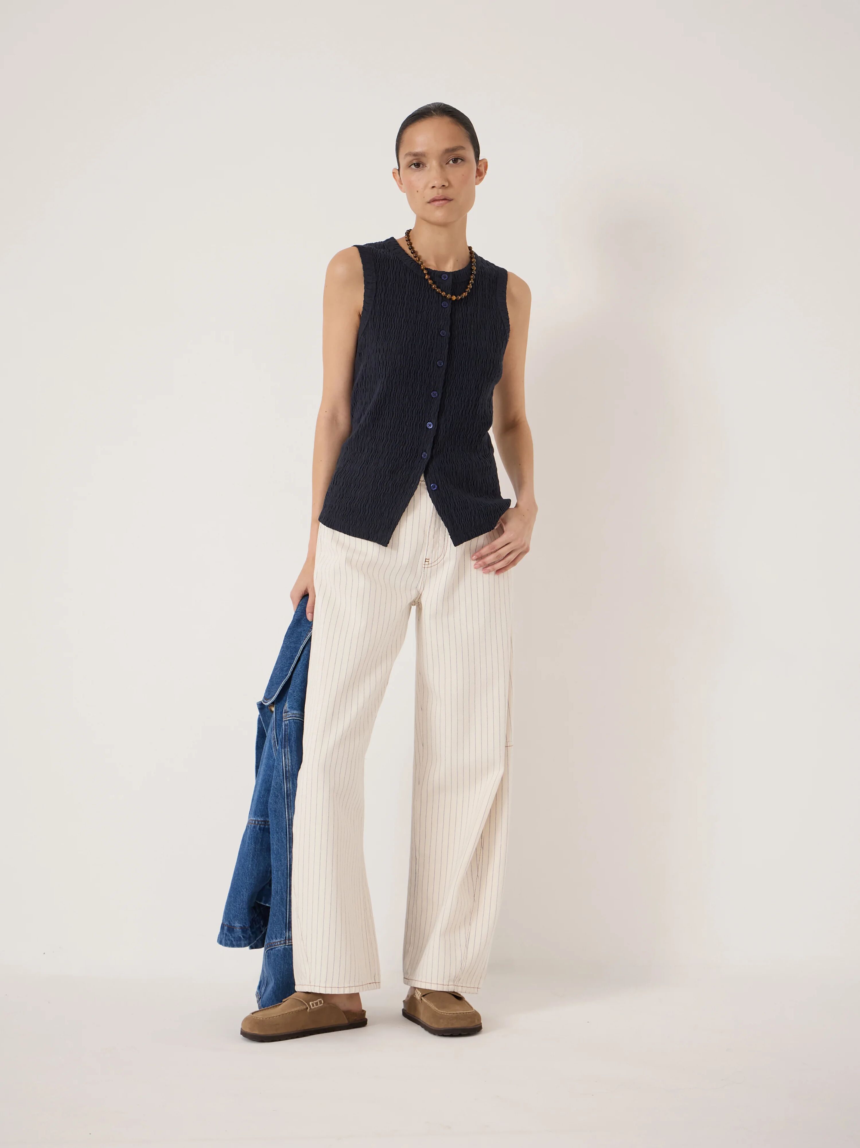Textured Sleeveless Button through
