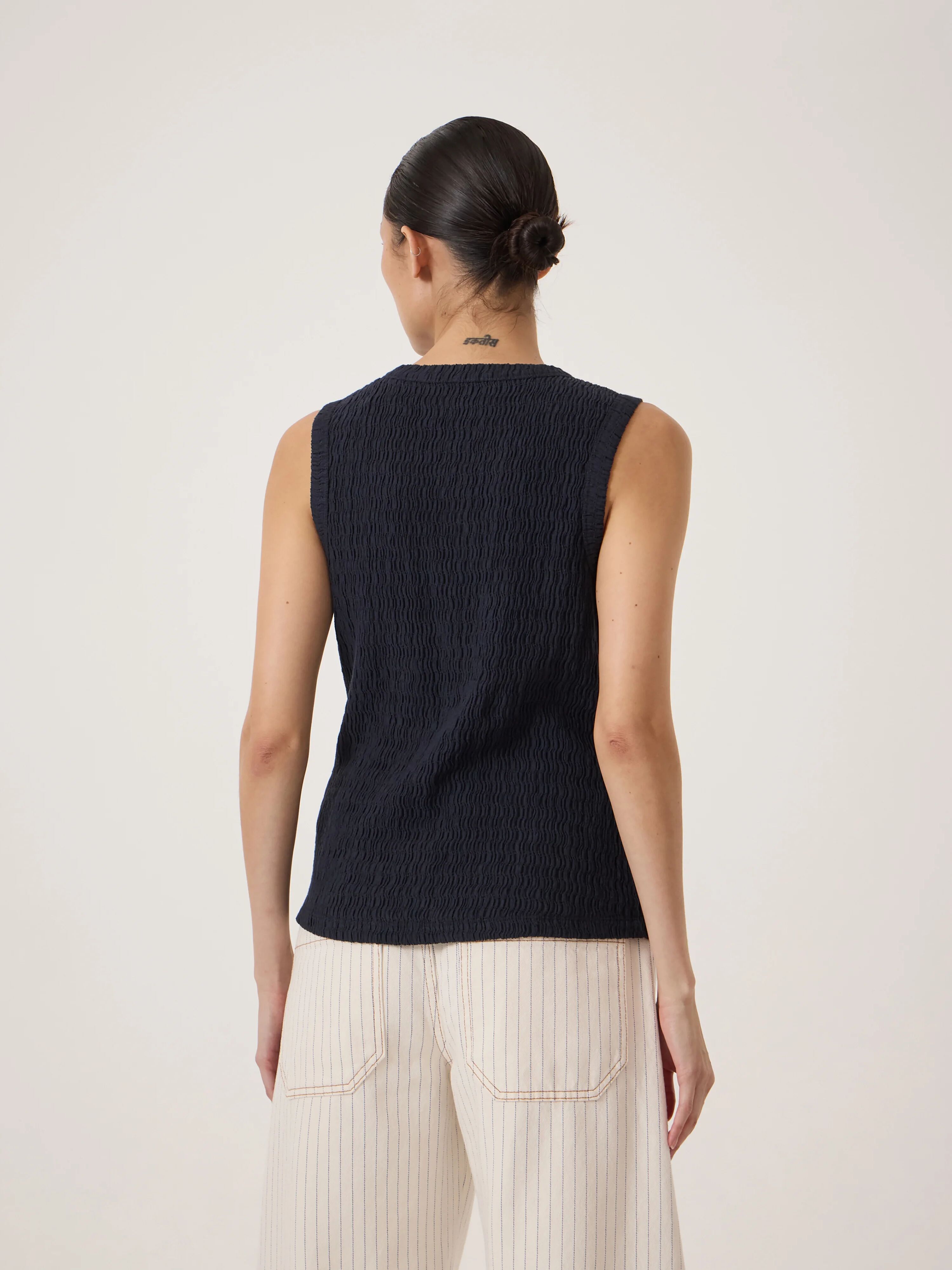 Textured Sleeveless Button through