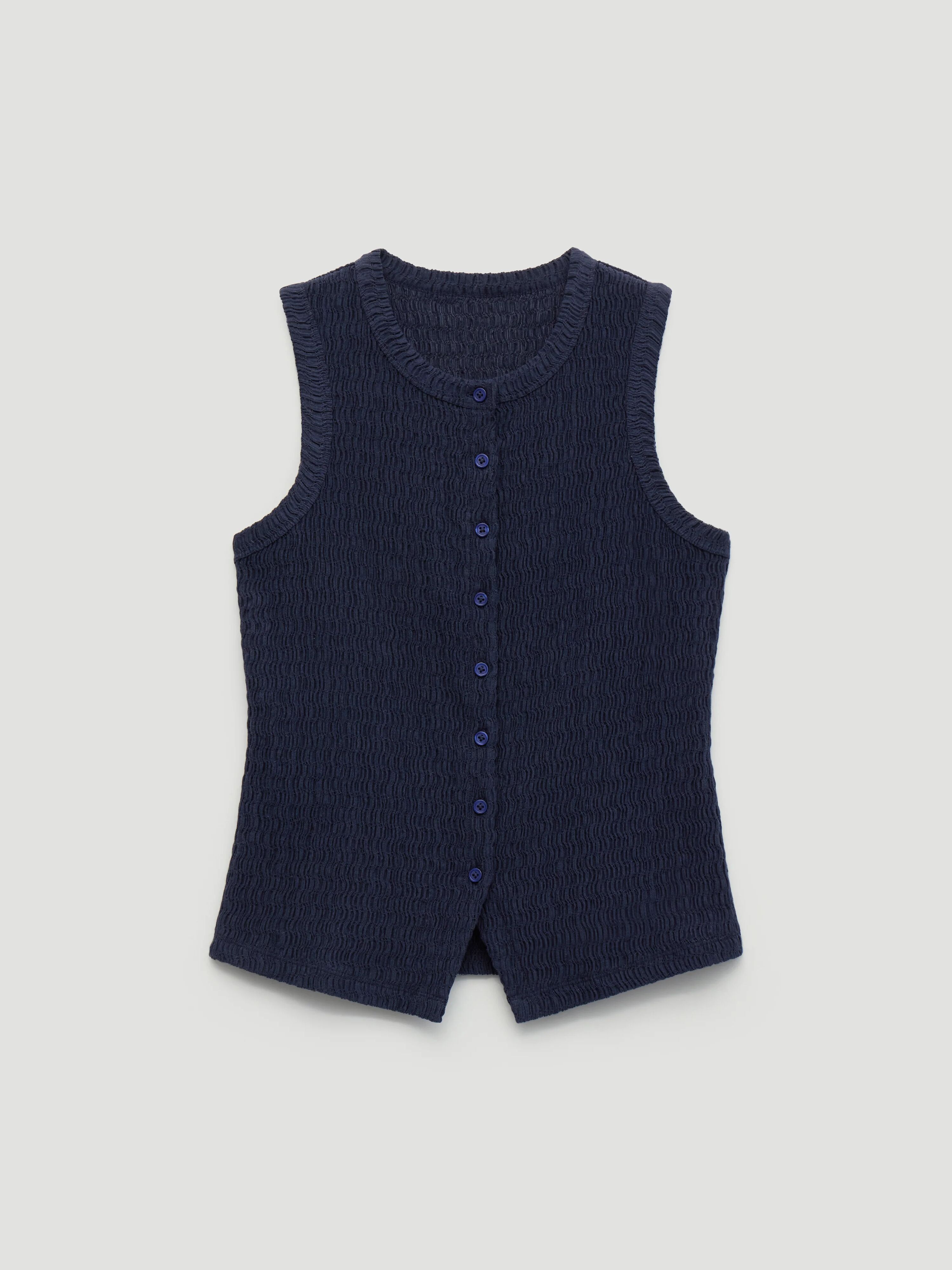 Textured Sleeveless Button through