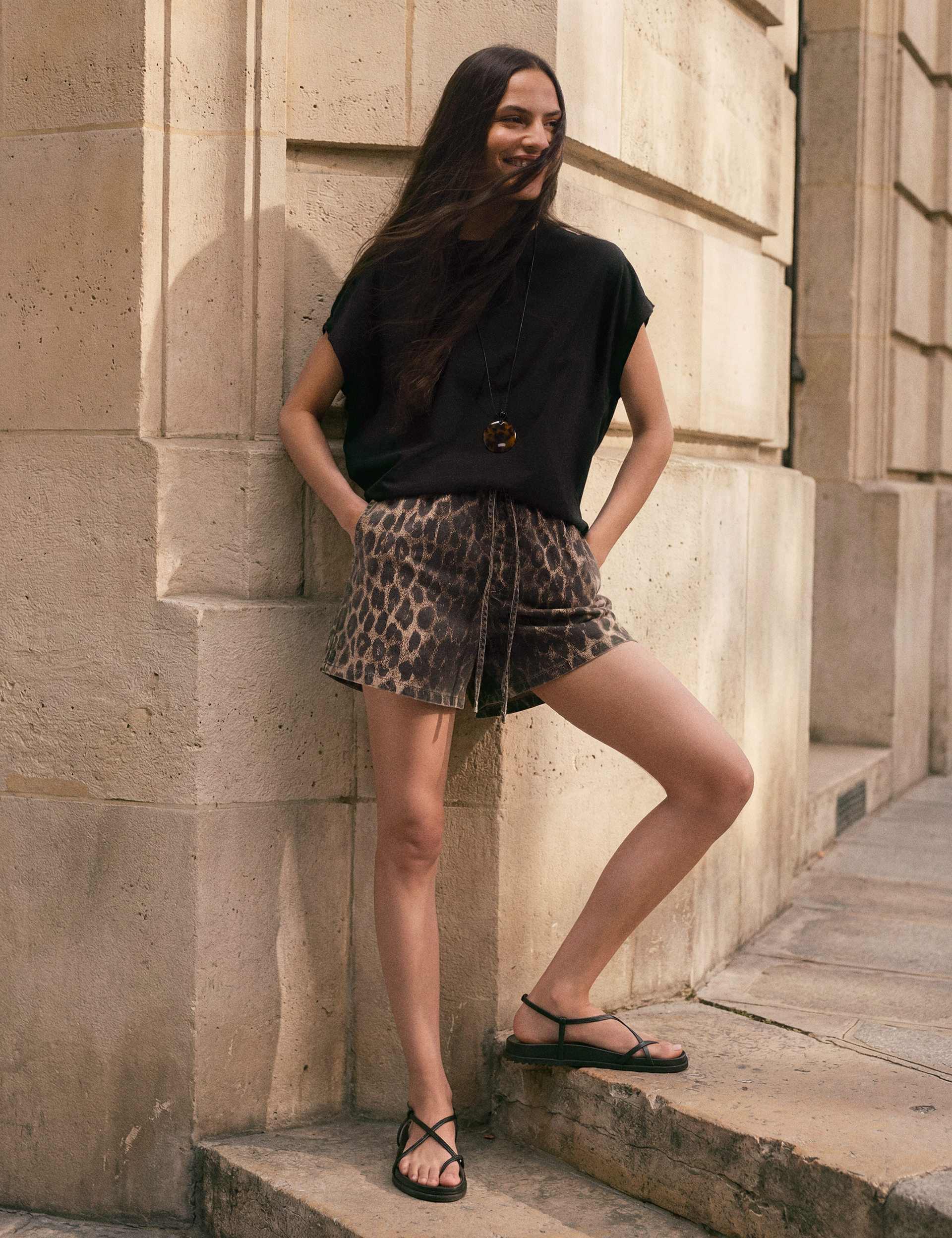 Betty Leopard Pull On Denim Shorts