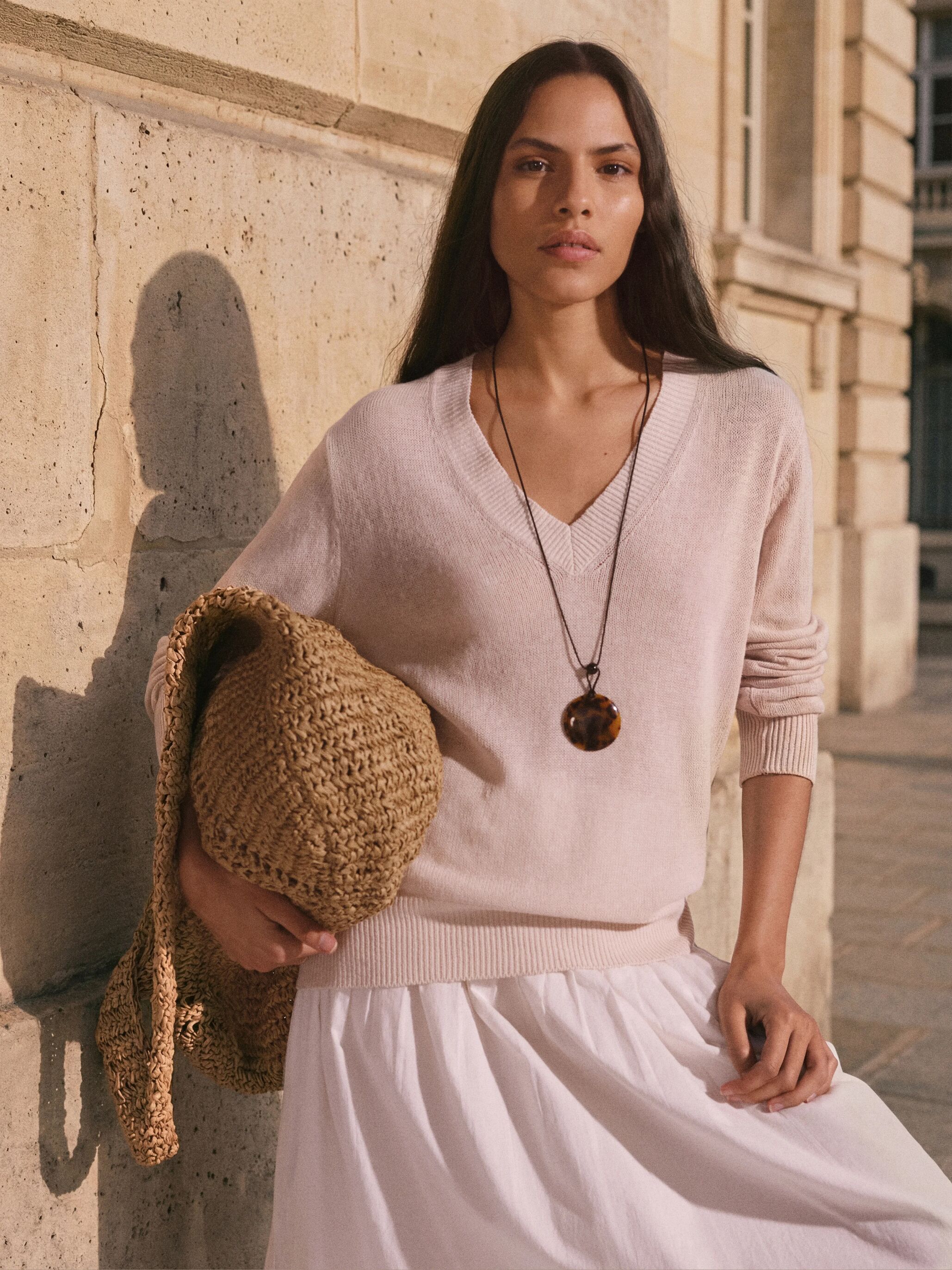 Coralie Linen Blend V Neck Jumper