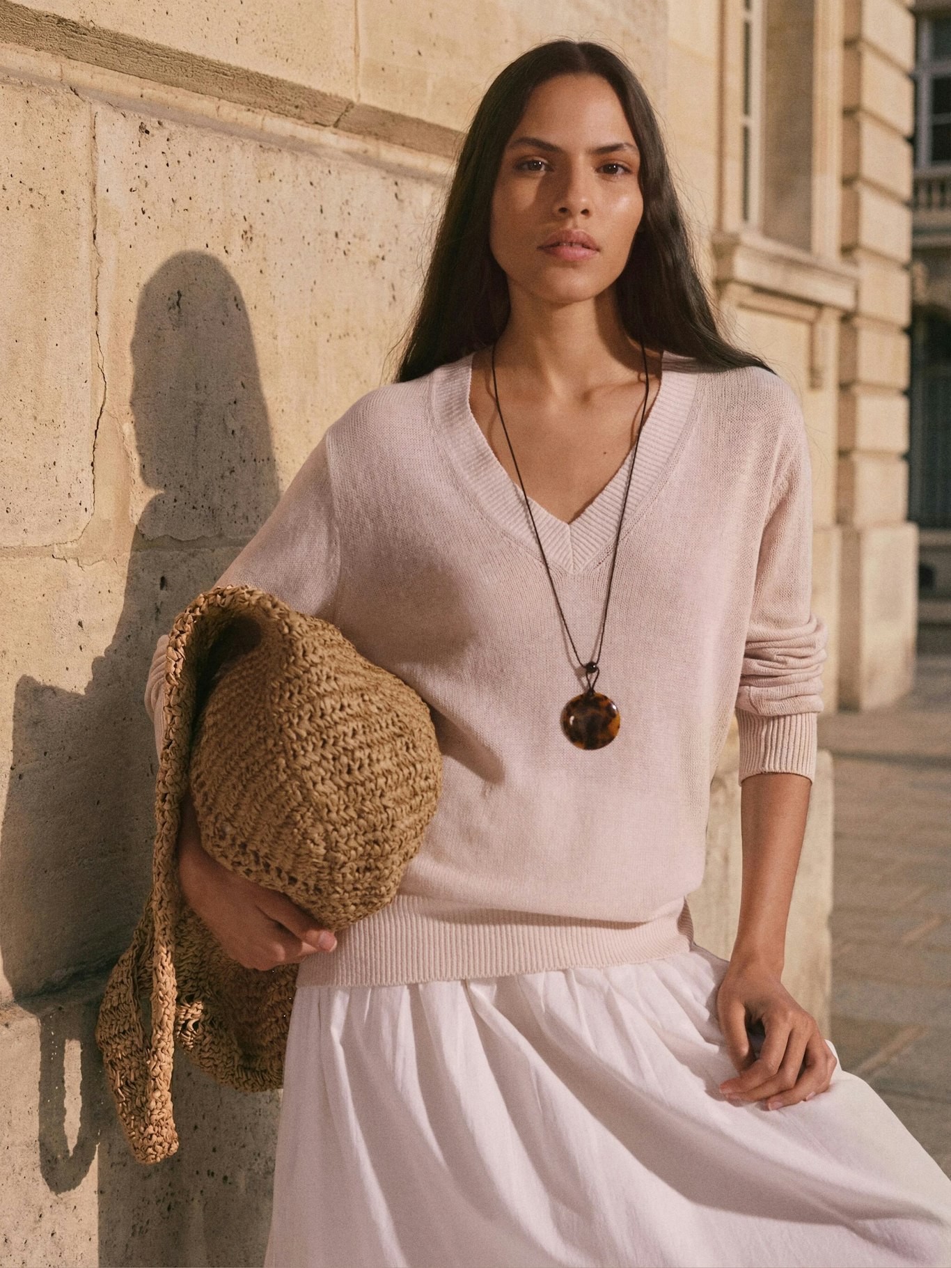 015098-0340-10 Coralie Linen Blend V Neck Jumper