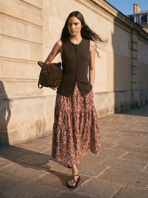 Branwen Printed Chiffon Midi Skirt
