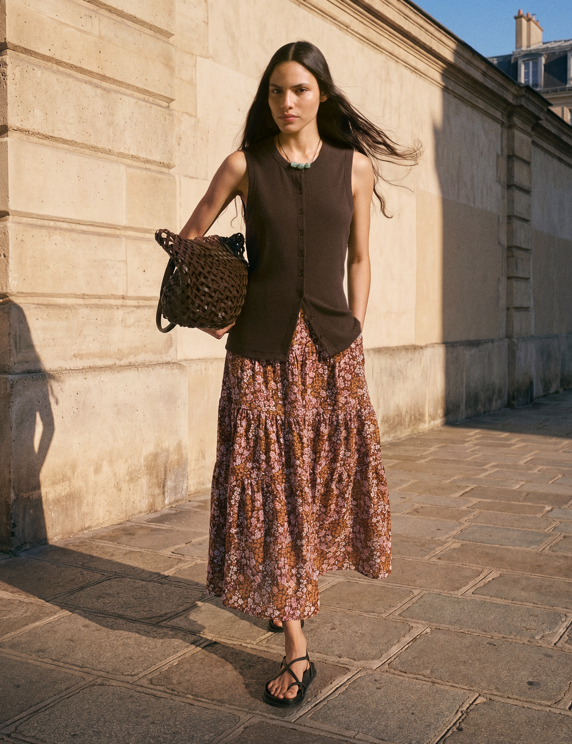 Branwen Printed Chiffon Midi Skirt