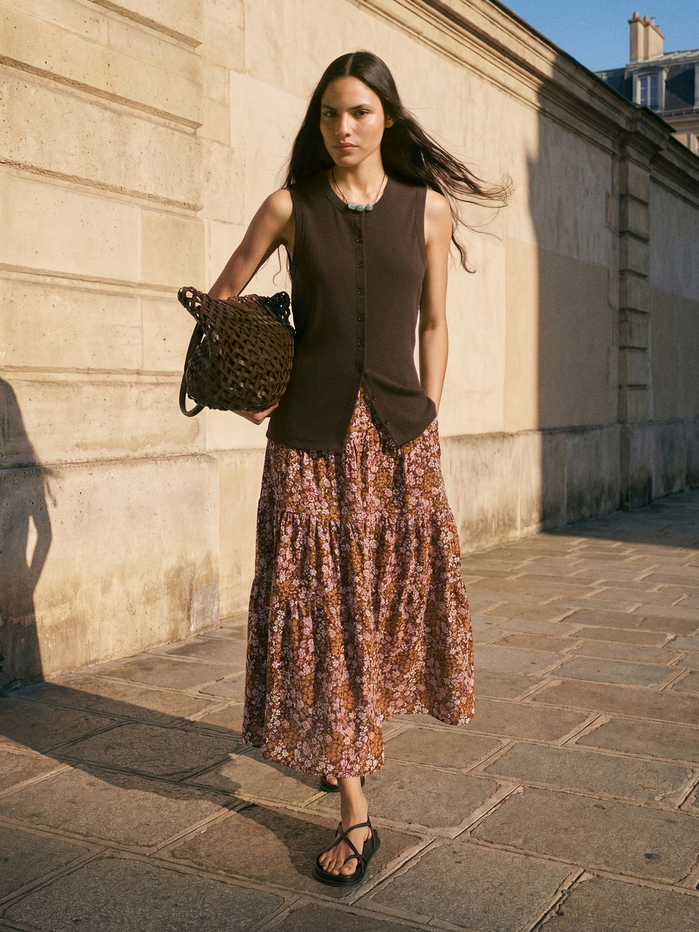 014855-4894-10 Branwen Floral Printed Chiffon Midi Skirt
