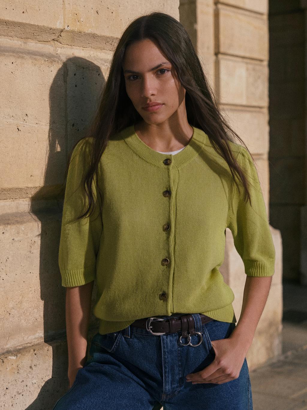 014598-2213-10 Celeste Short Sleeve Linen Blend Cardigan