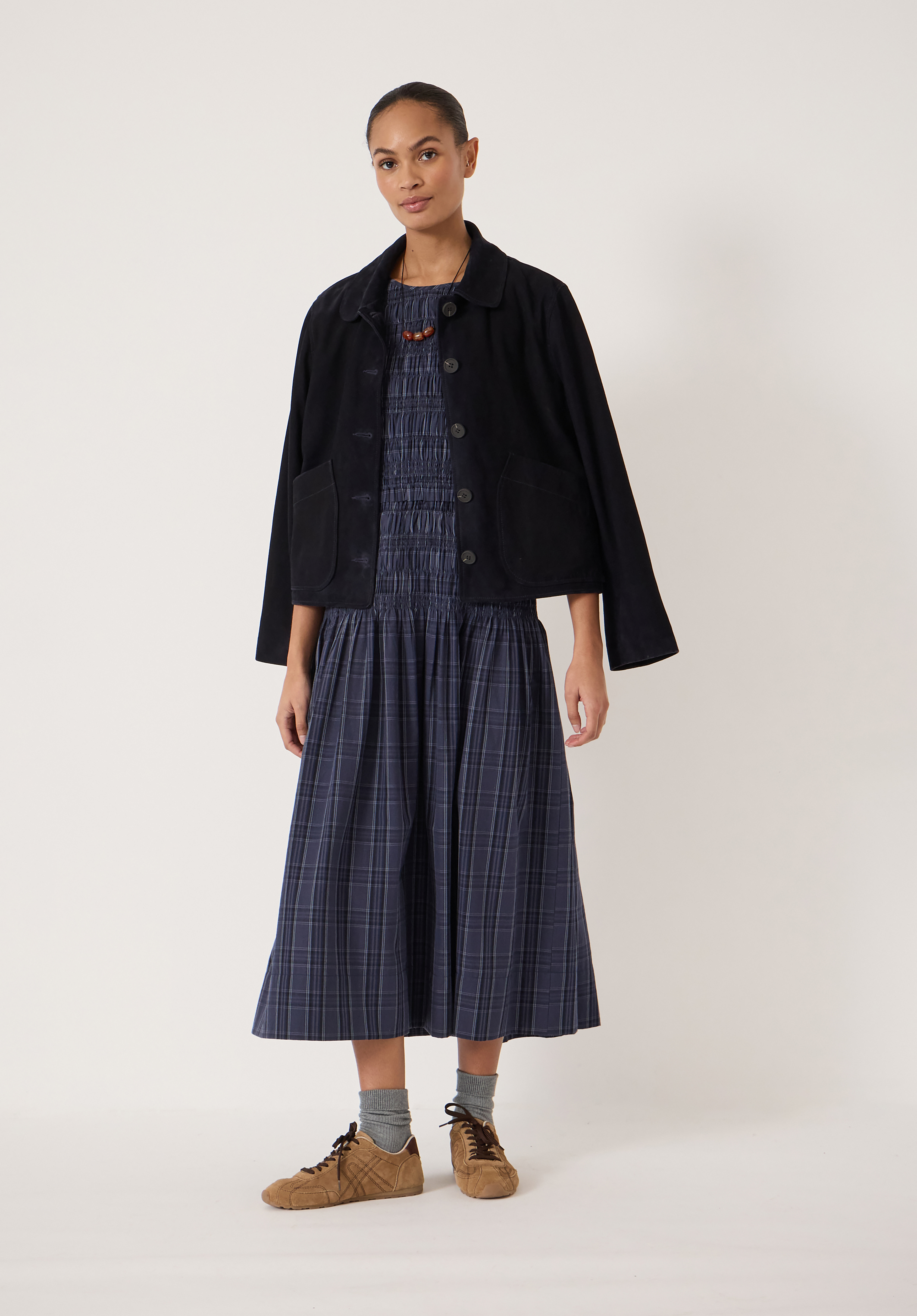 Ismay Shirred Check Cotton Dress