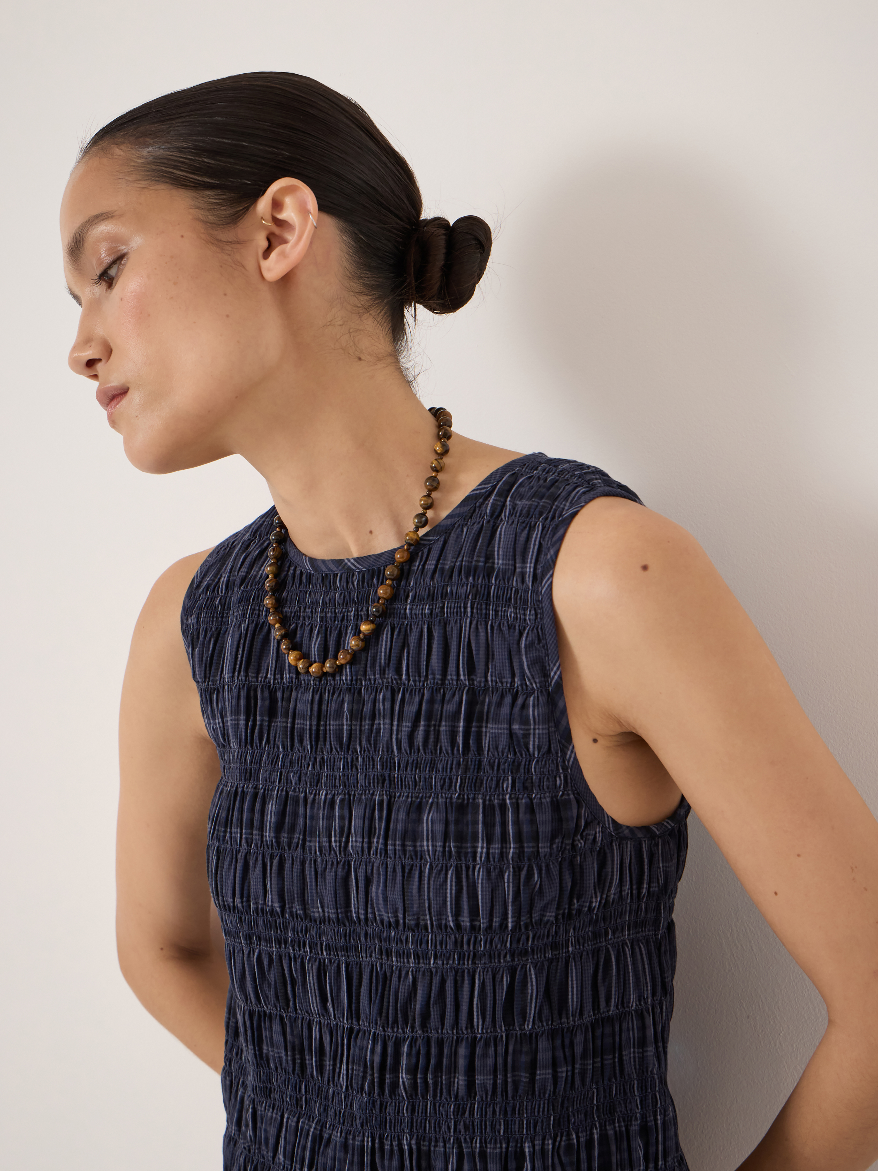 Maddie Shirred Cotton Check Shell Top