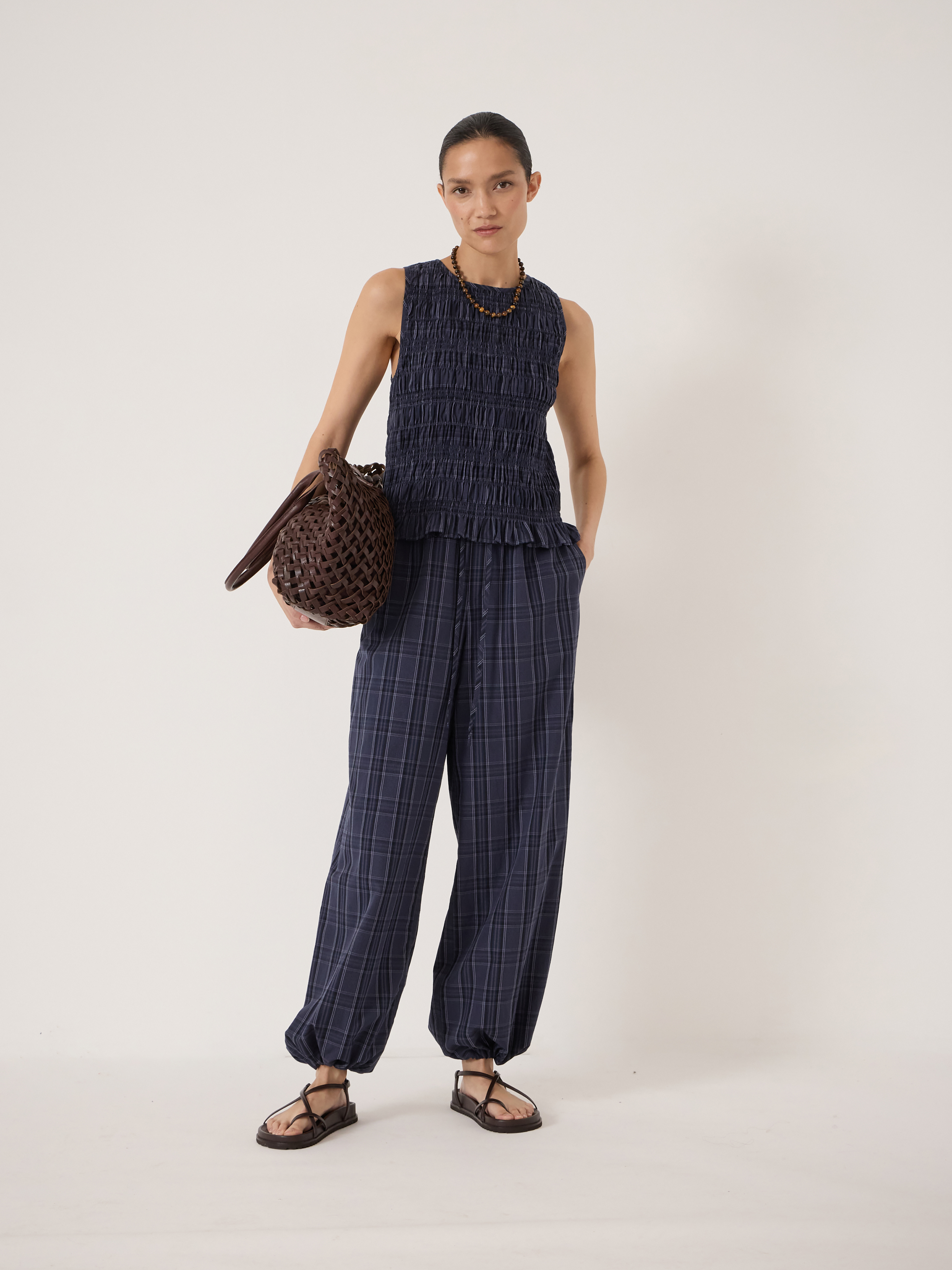 Maddie Shirred Cotton Check Shell Top