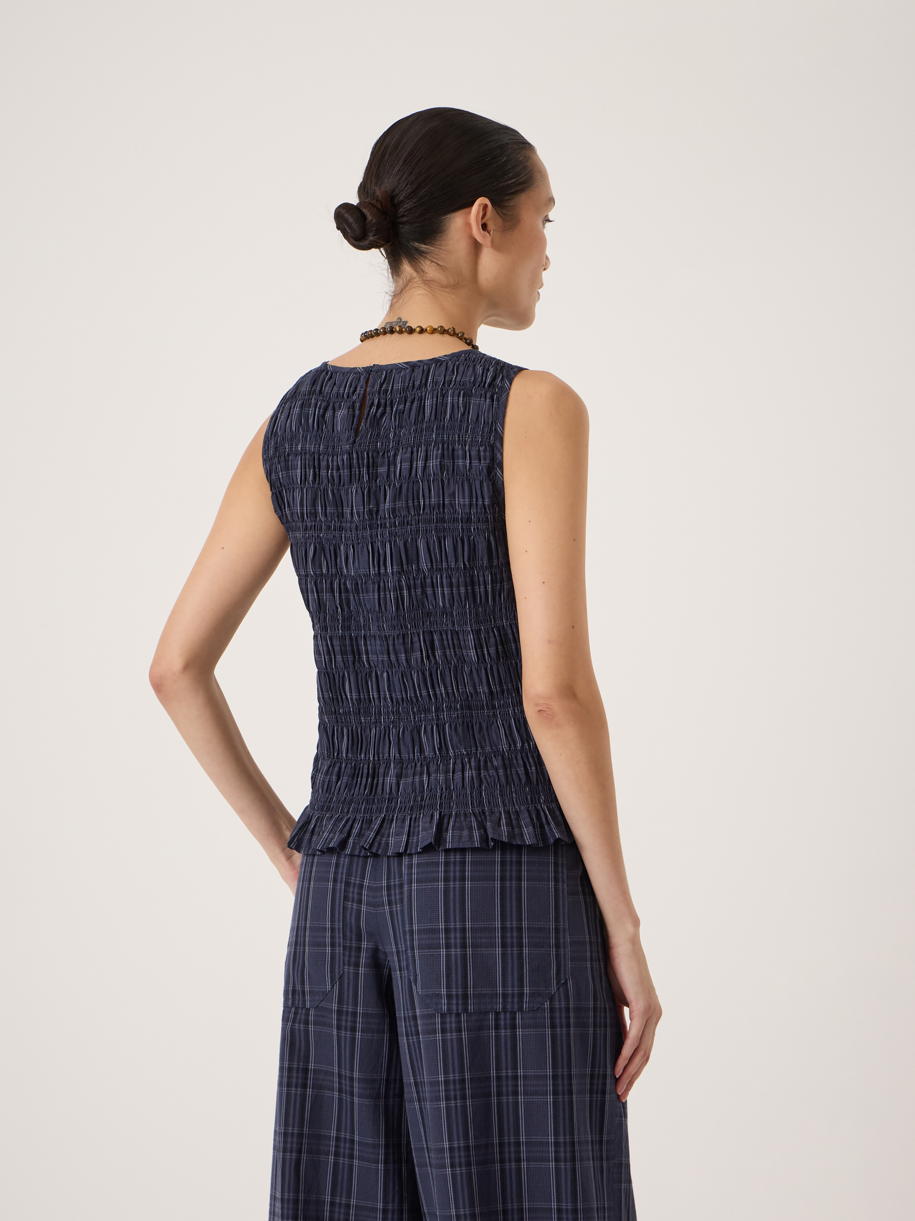 Maddie Shirred Cotton Check Shell Top